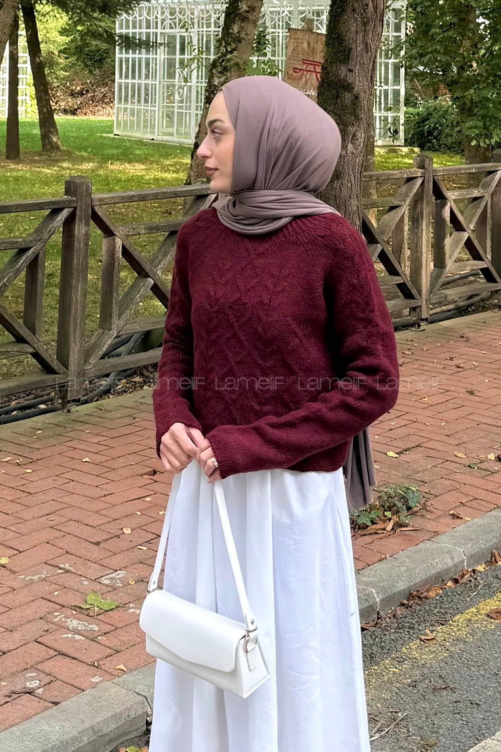 Claret Red Neckband Long Arm Jumper