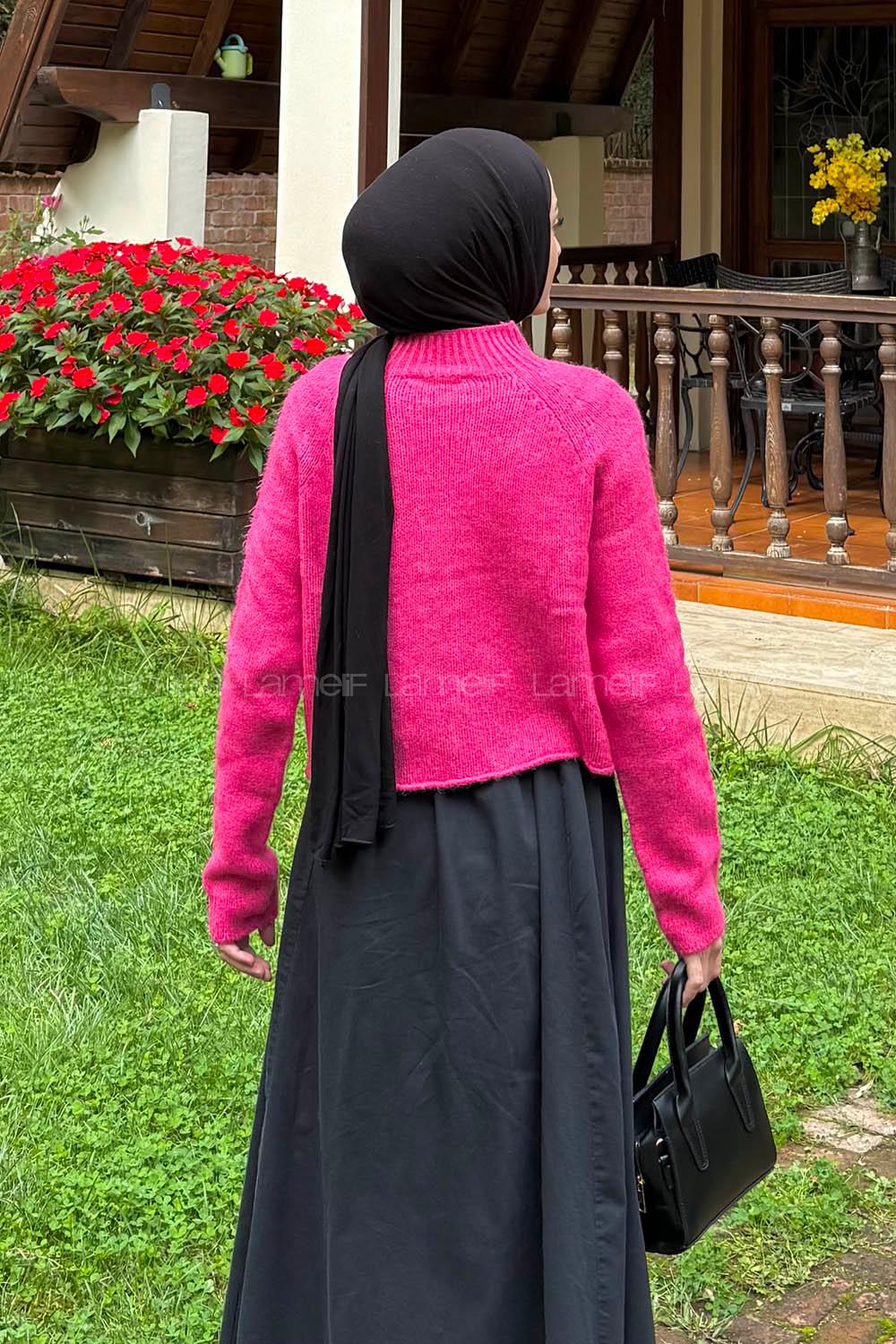 Lamelif Örgülü Kazak Fuşya