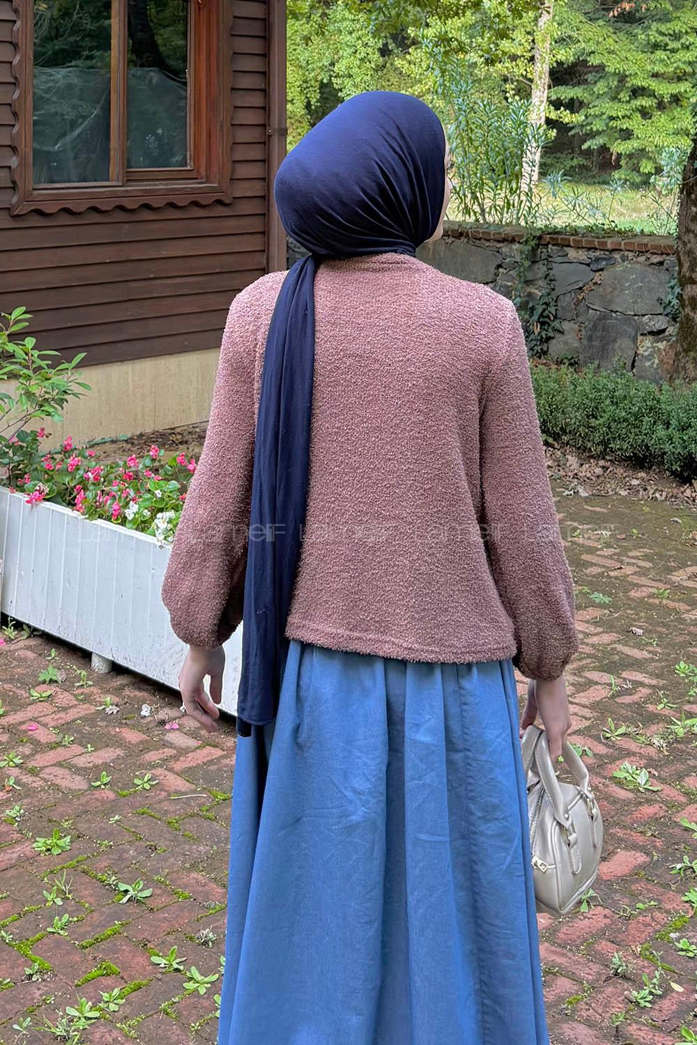 Lamelif Püsküllü Hırka Kahverengi