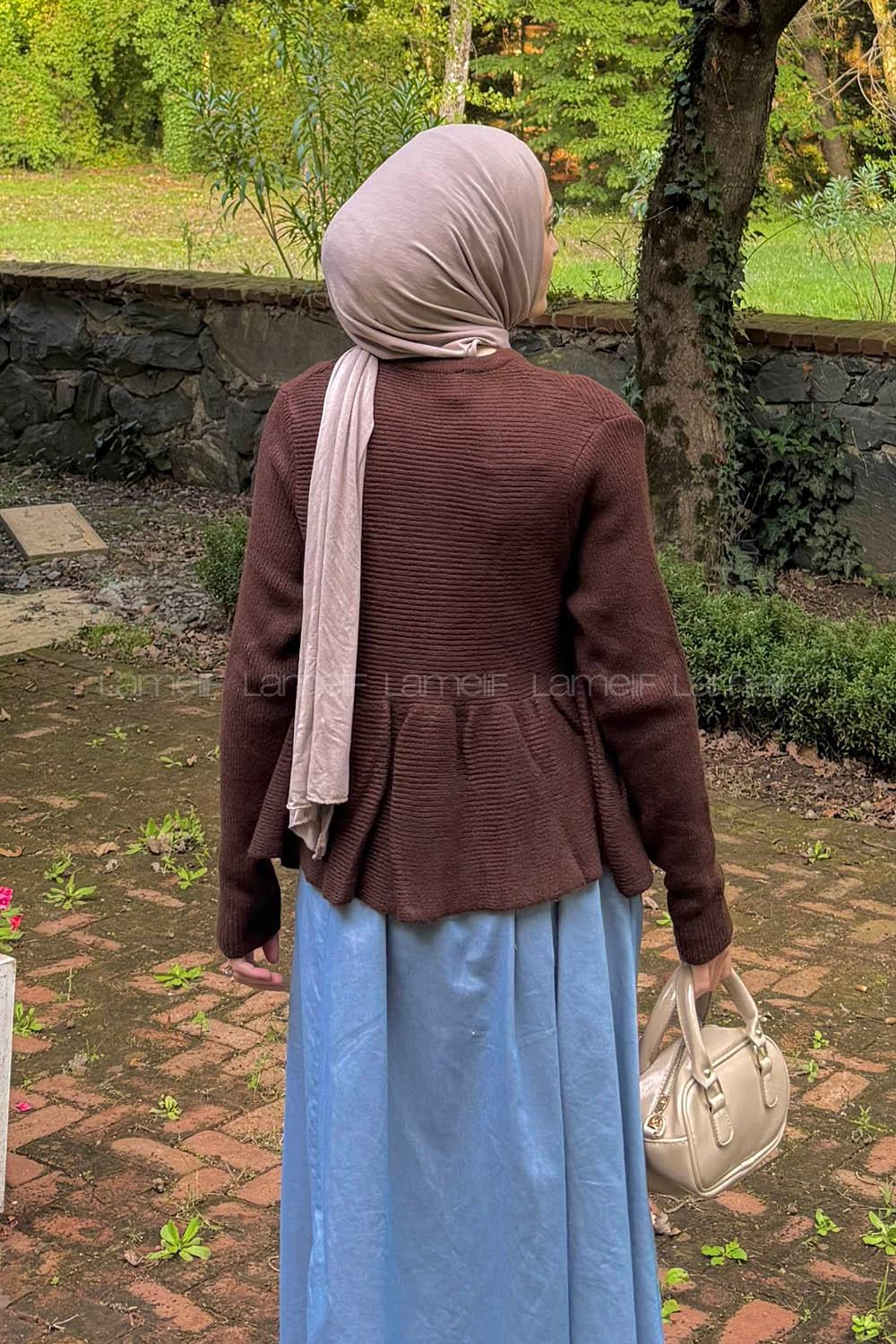 Lamelif Triko Peplum Hırka Acı Kahve