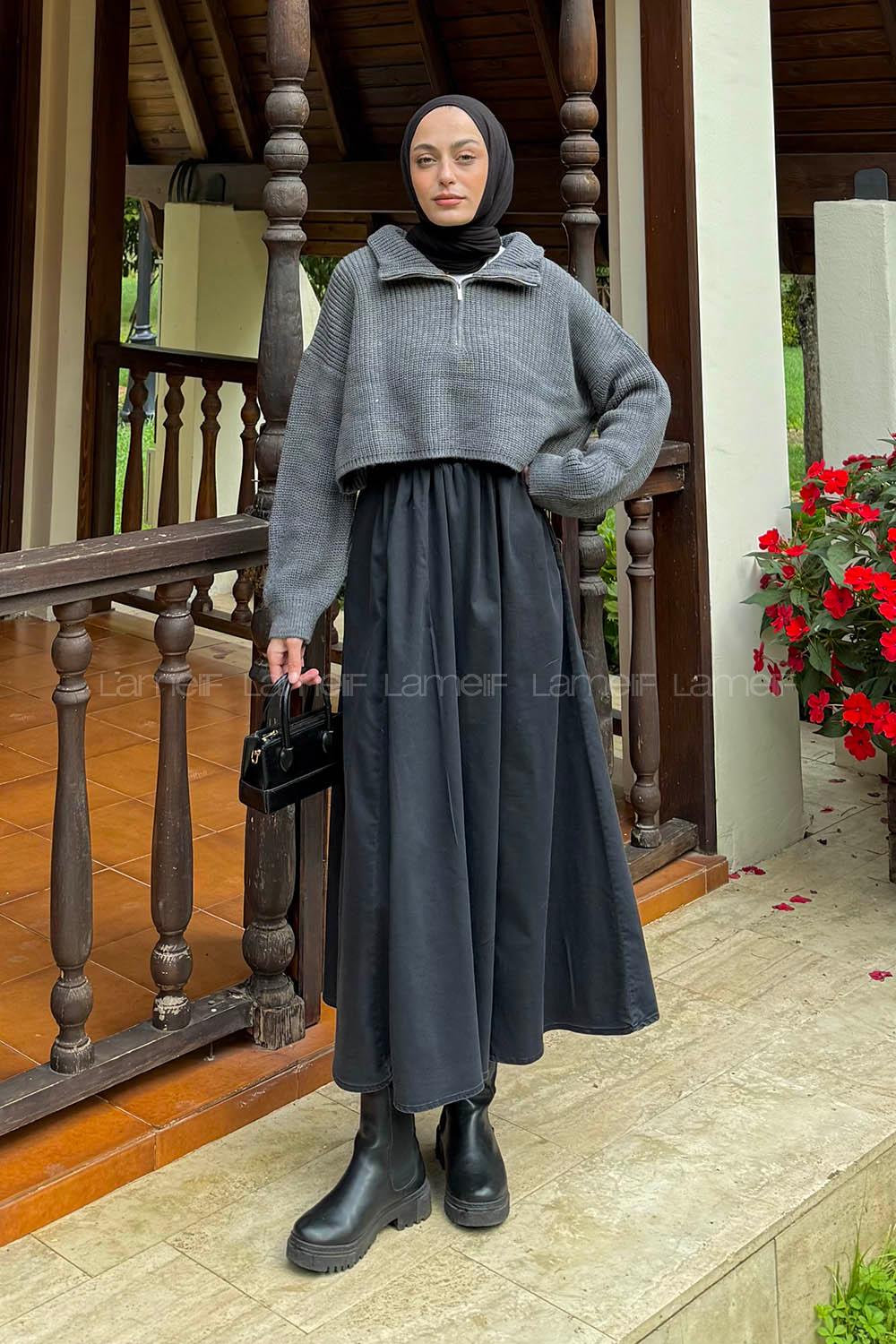 Anthracite Zippered Neck Long Arm Jumper