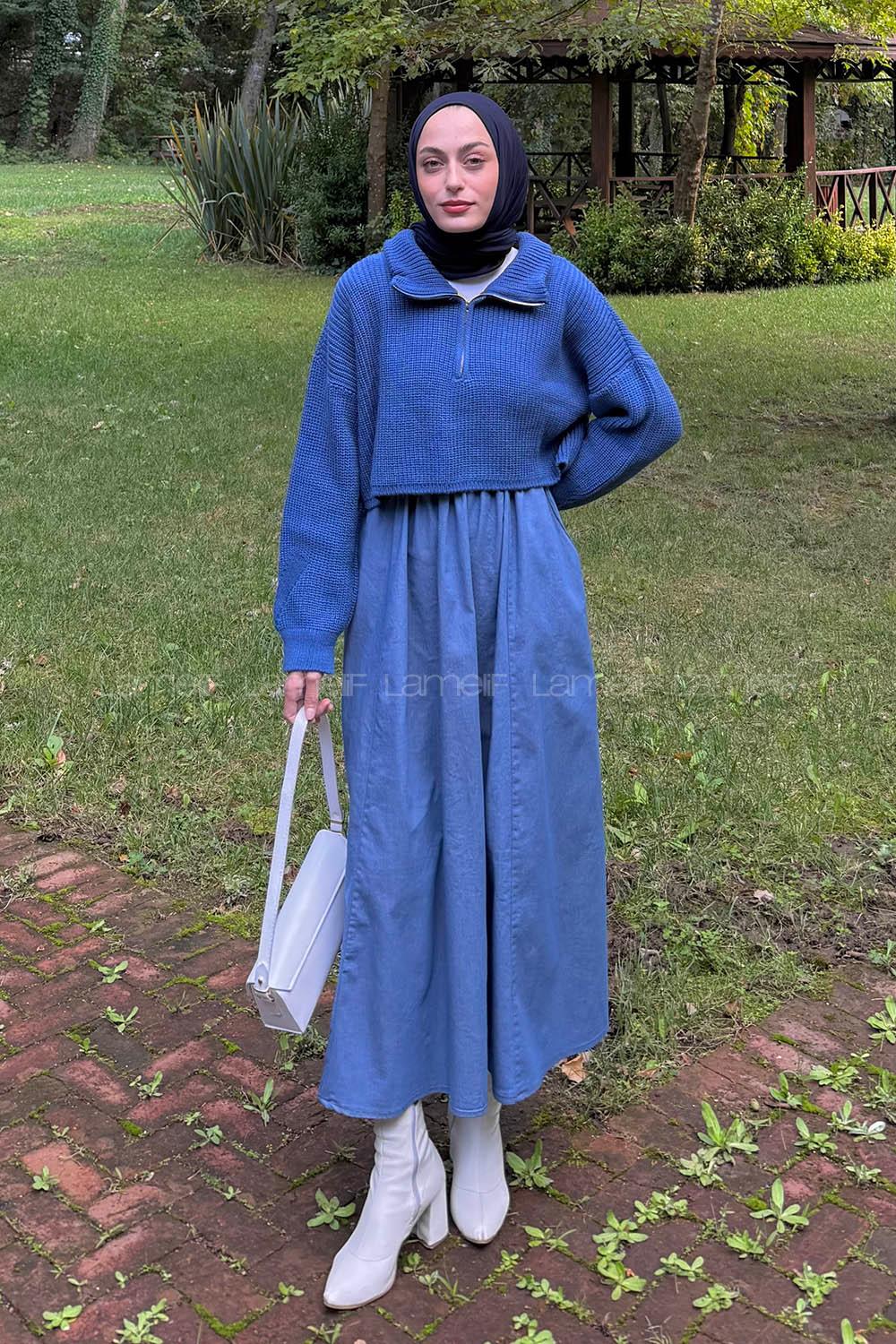 Indigo Zippered Neck Long Arm Jumper