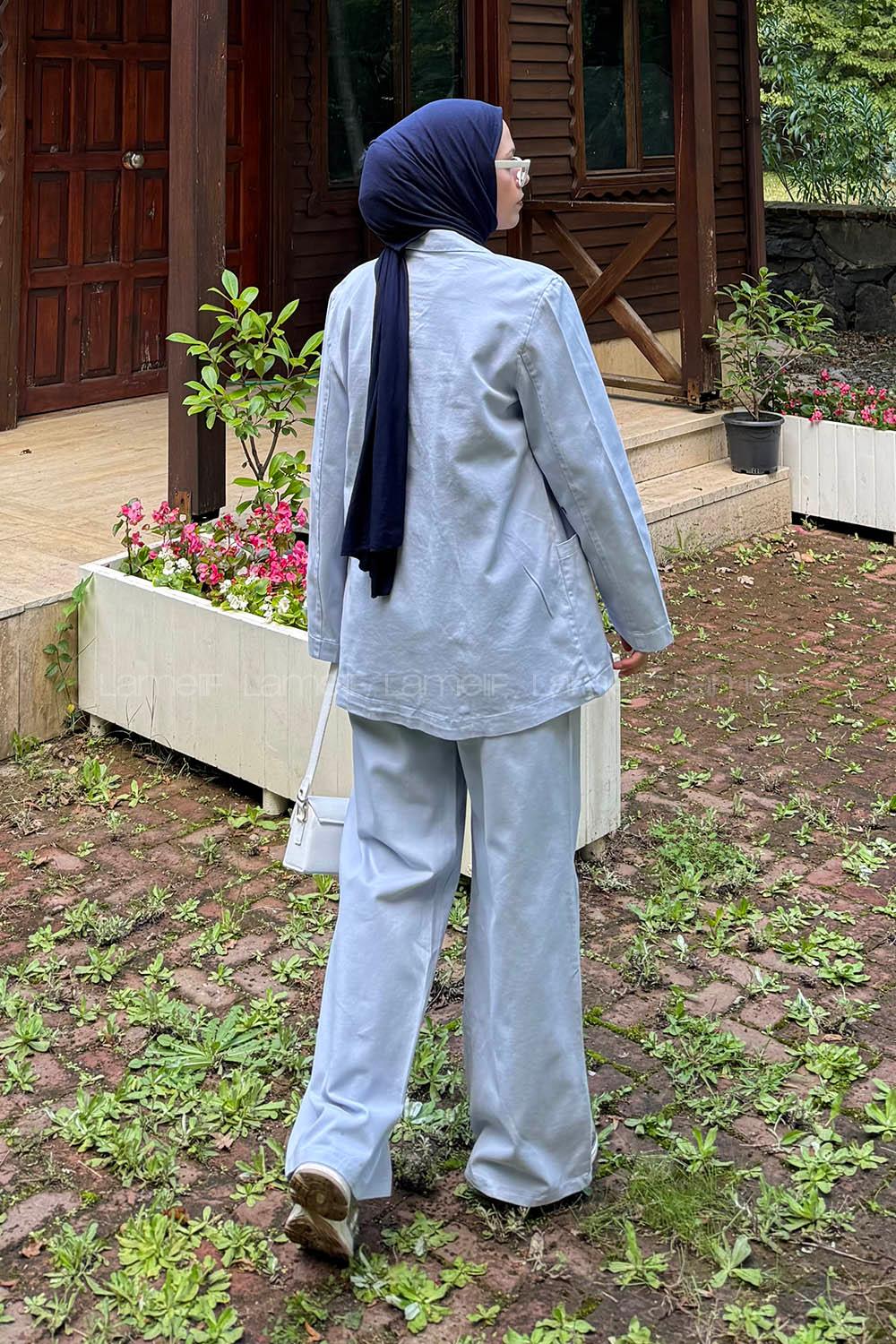 Lamelif Yan Bağlama Detaylı Pantolonlu Takım Bebe Mavisi