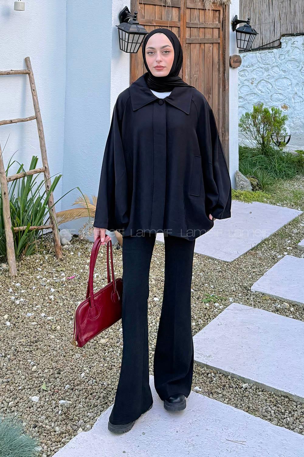 Black Shirt Collar Long Arm Cotton Modal Polyester Jacket