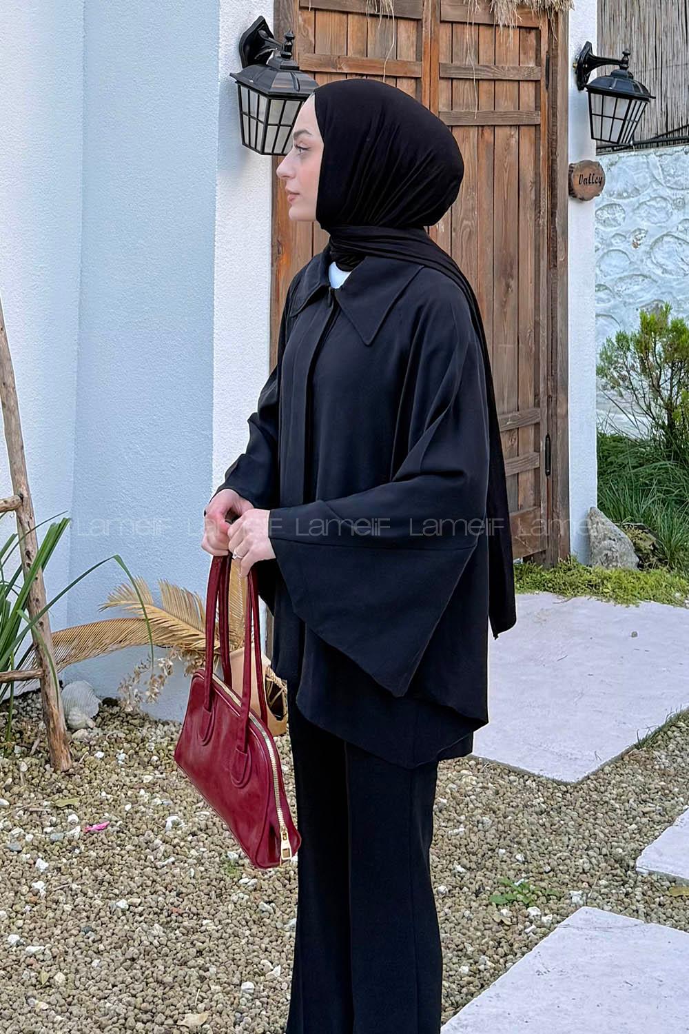 Black Shirt Collar Long Arm Cotton Modal Polyester Jacket