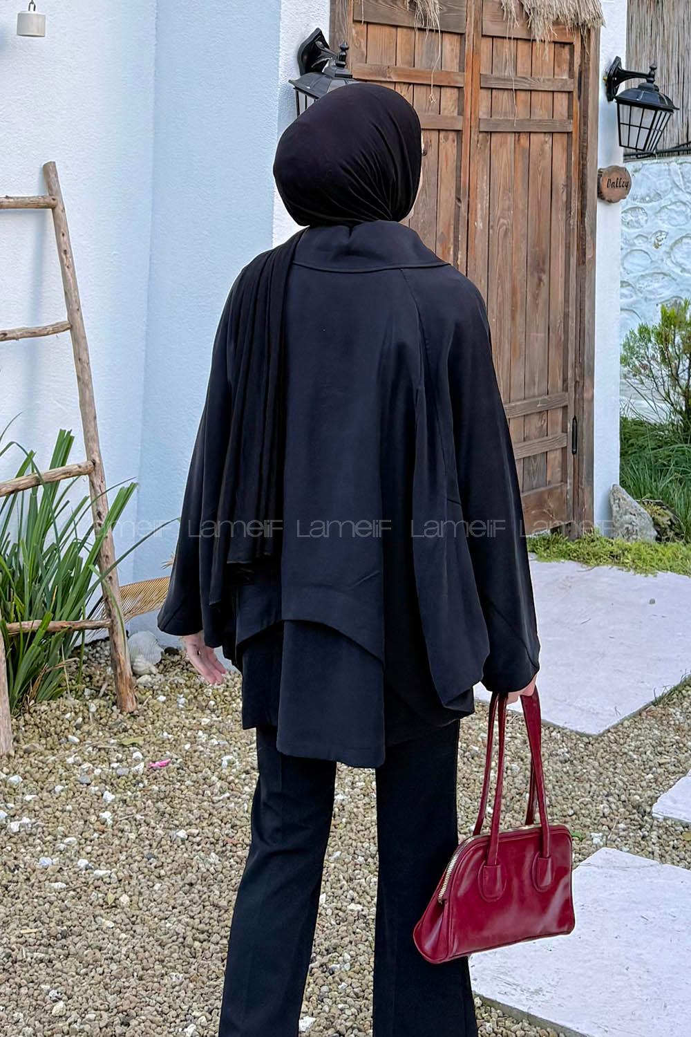 Black Shirt Collar Long Arm Cotton Modal Polyester Jacket