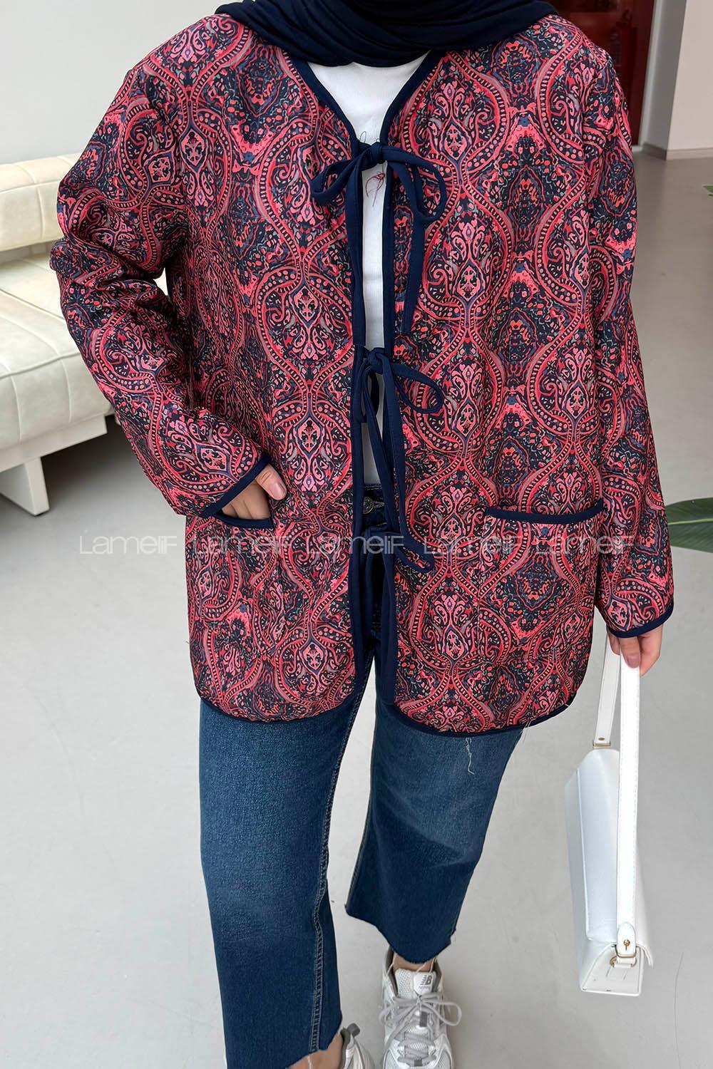 Lamelif Bağcıklı Kapitone Mont Bordo