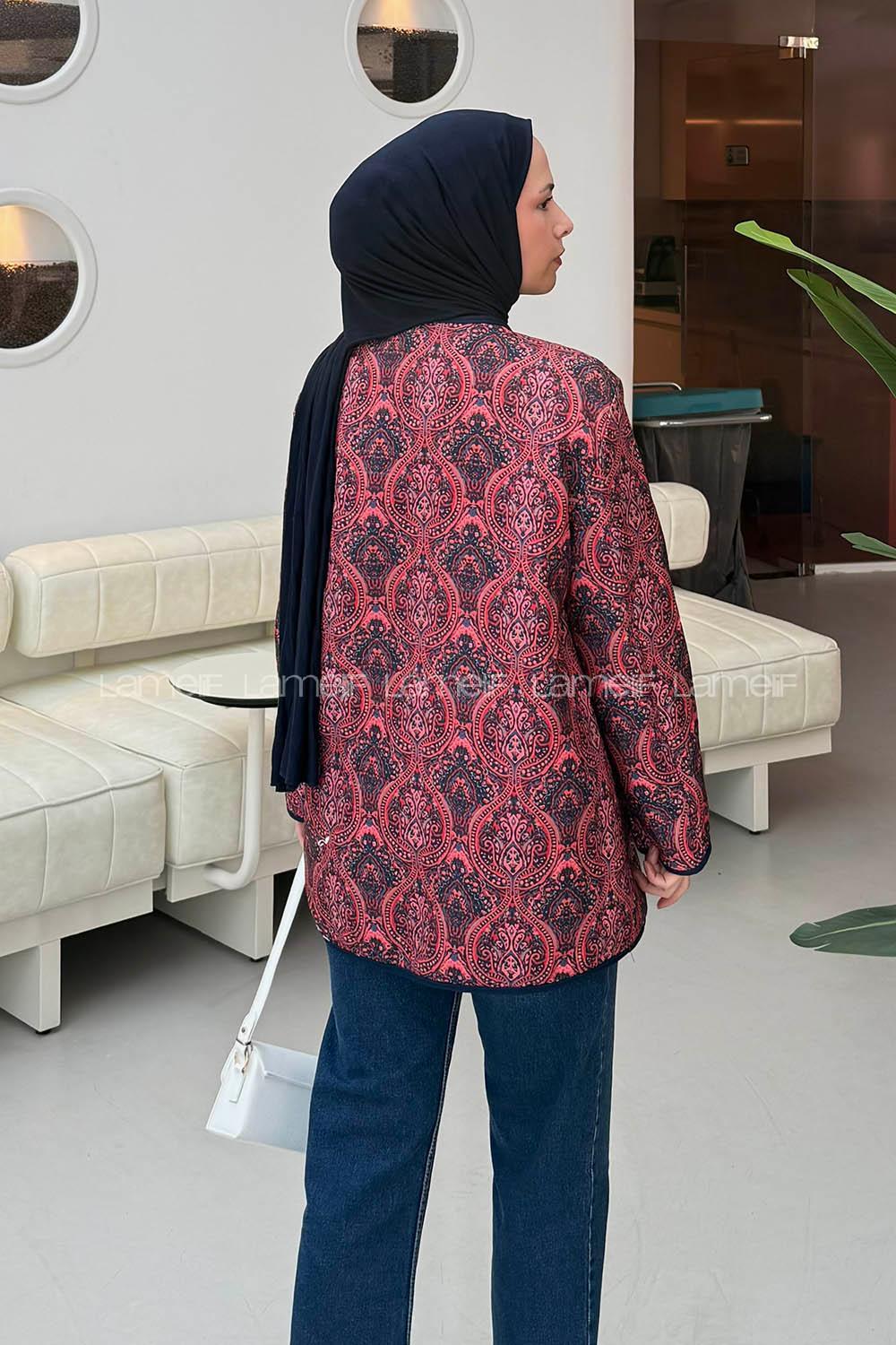 Lamelif Bağcıklı Kapitone Mont Bordo