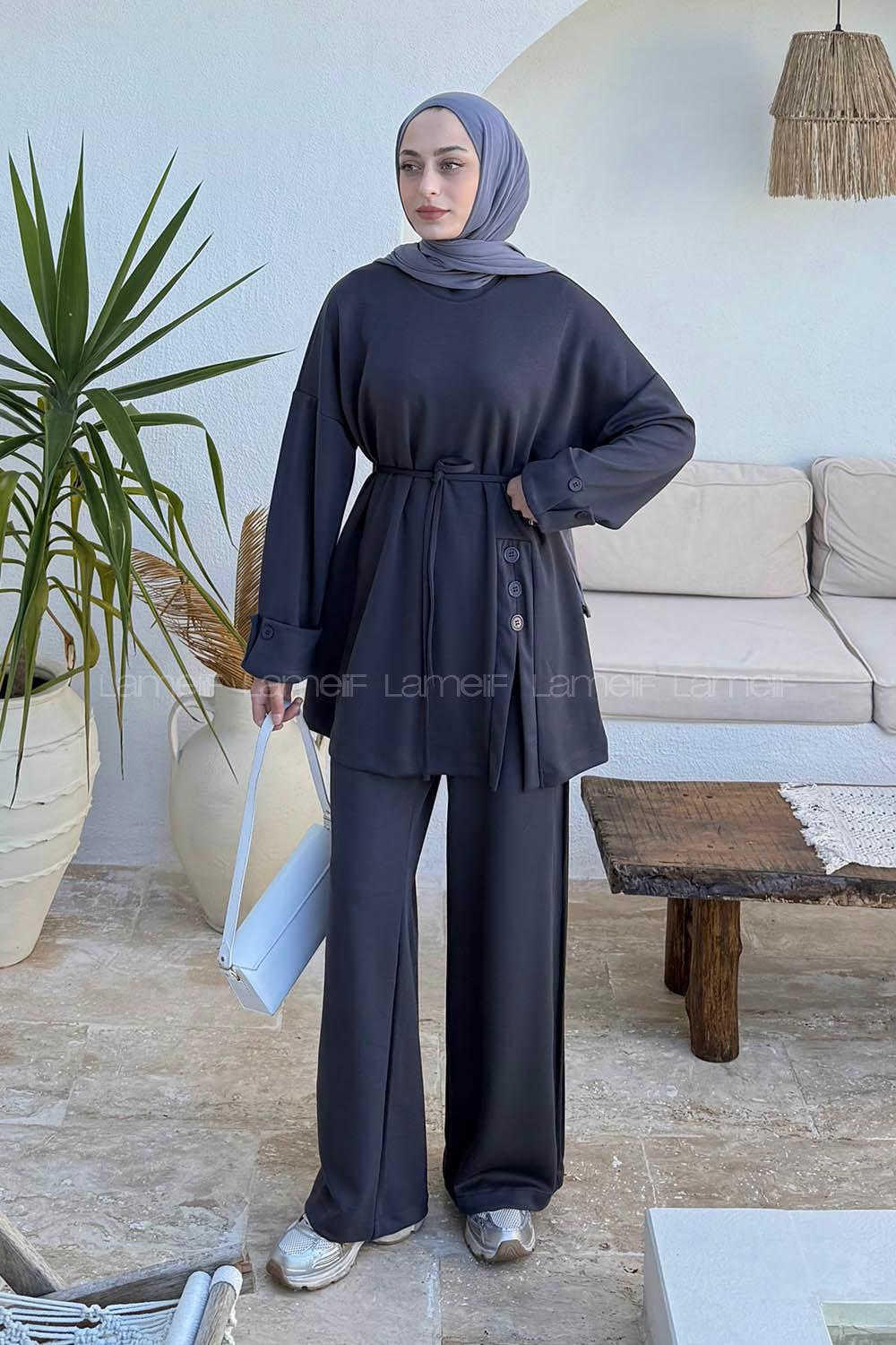 Lamelif Düğme Detaylı İkili Takım Antrasit