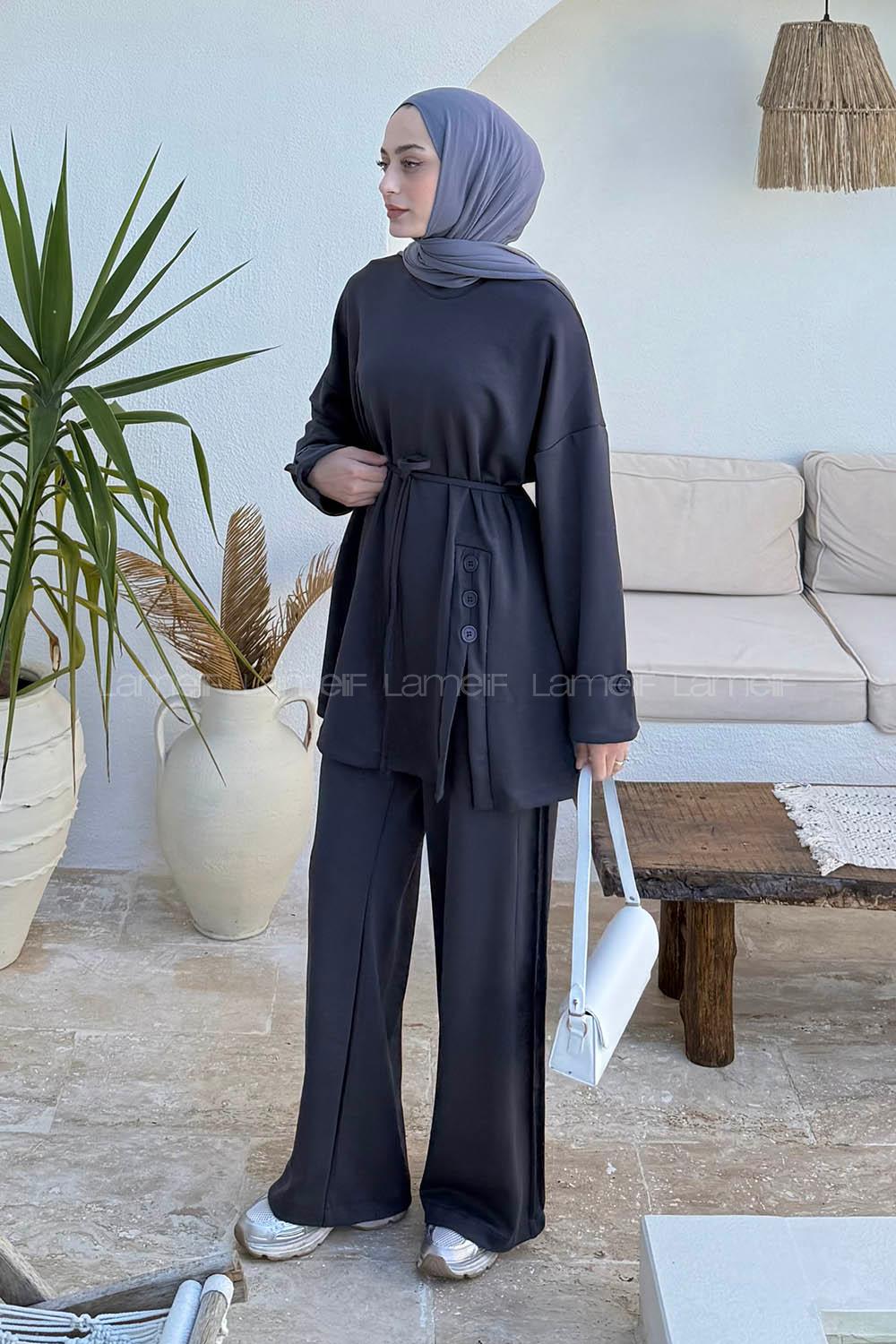 Lamelif Düğme Detaylı İkili Takım Antrasit