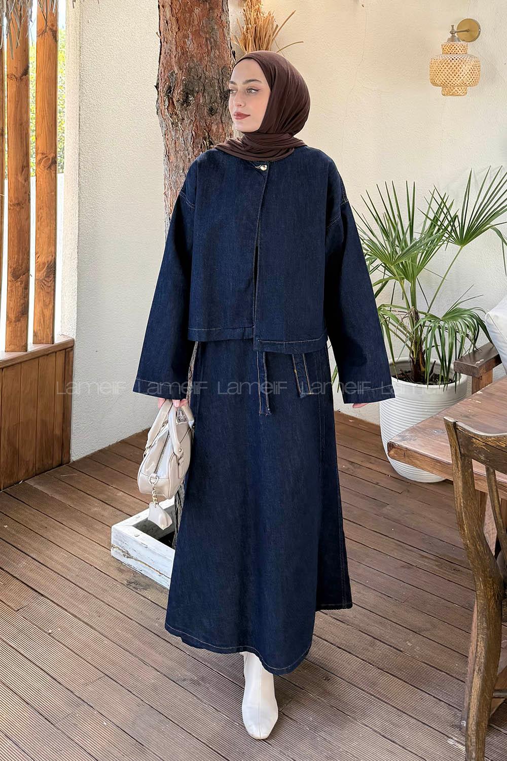 Lamelif Etekli Kot Takım Koyu Mavi