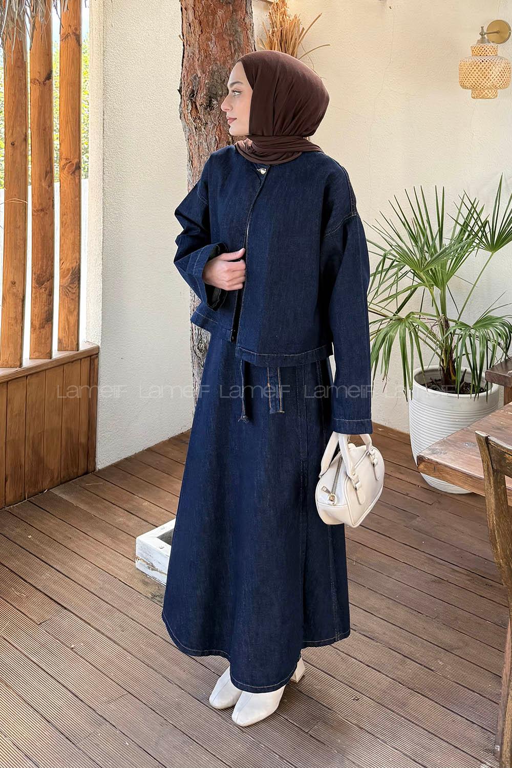Lamelif Etekli Kot Takım Koyu Mavi