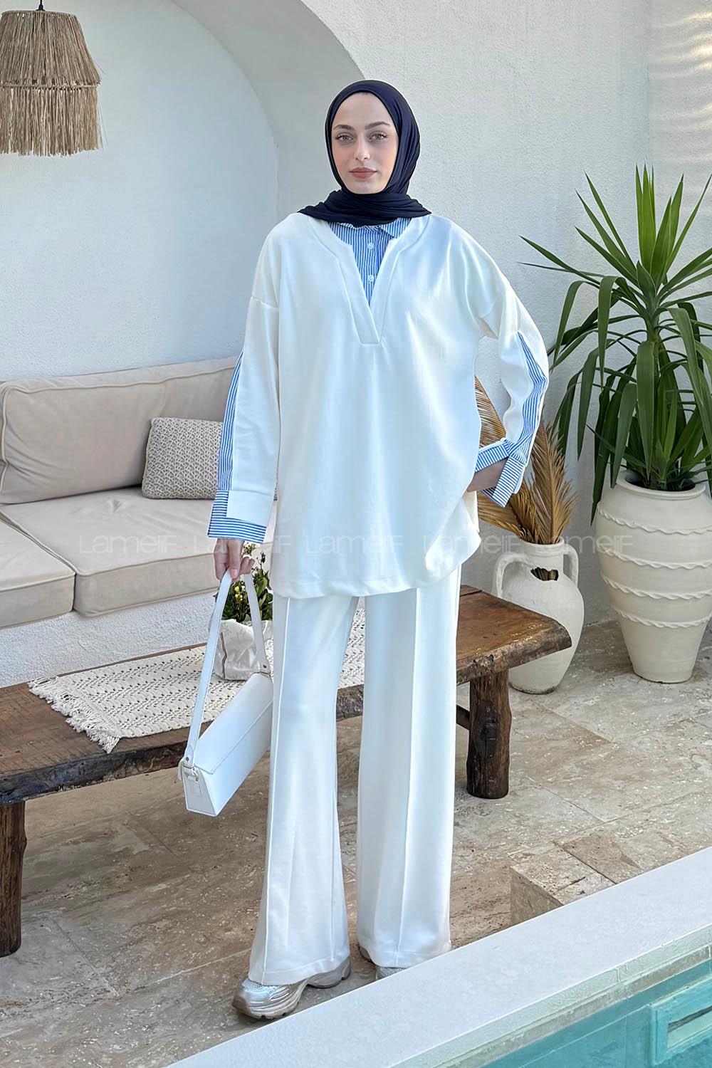 Lamelif Garnili İkili Takım Beyaz