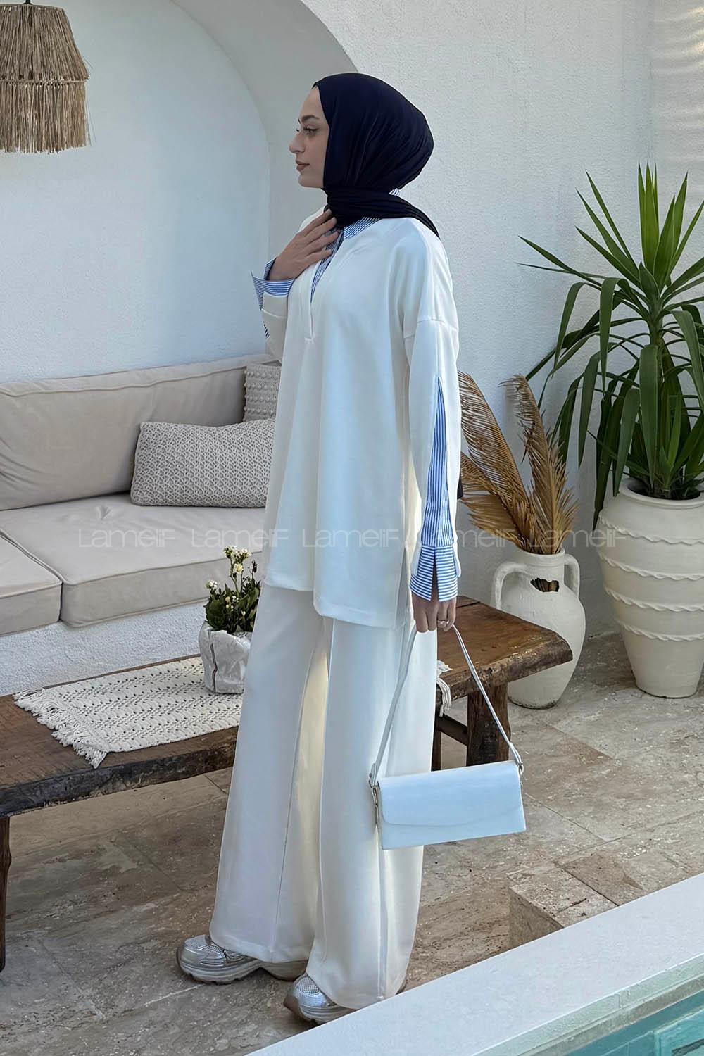 Lamelif Garnili İkili Takım Beyaz