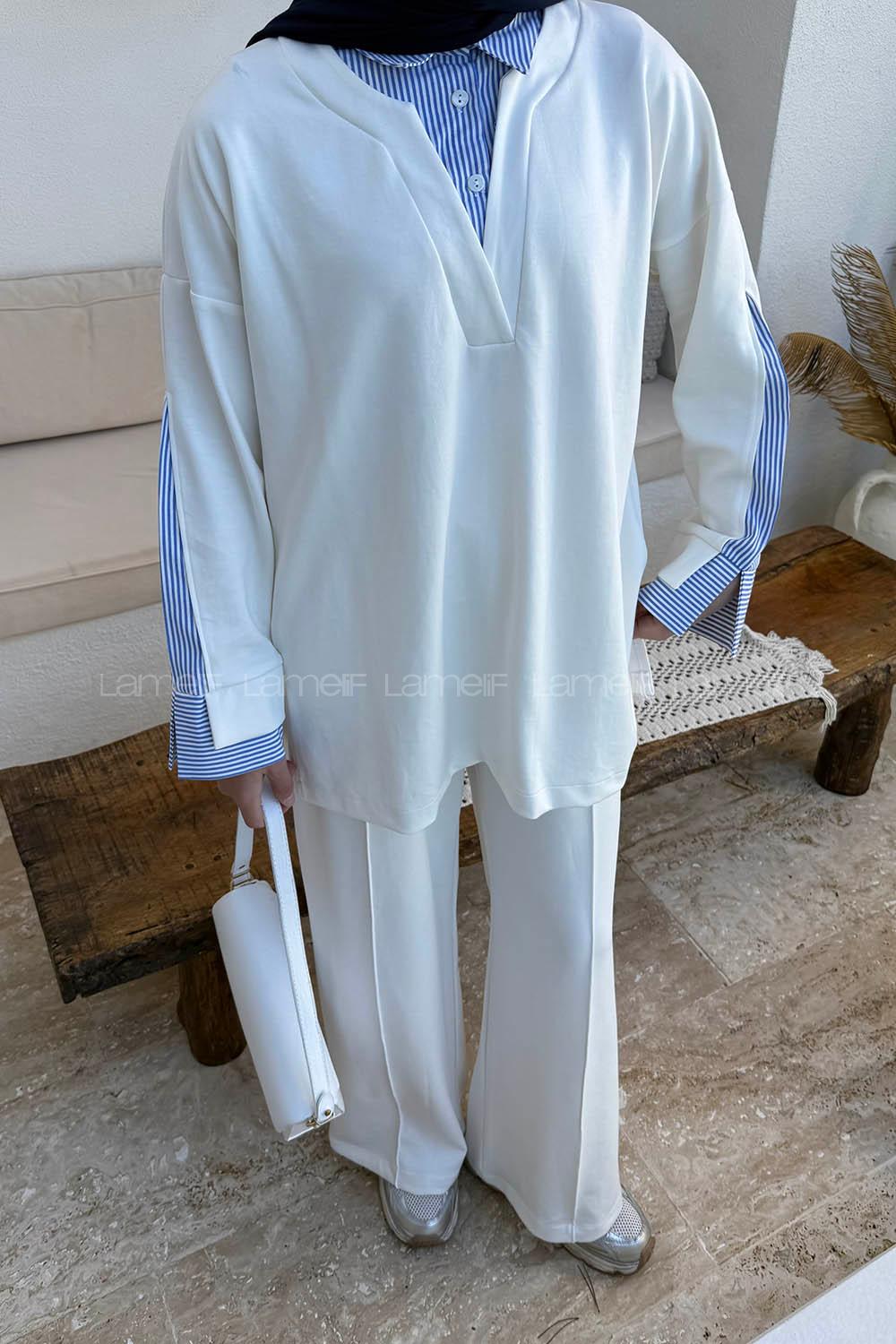 Lamelif Garnili İkili Takım Beyaz