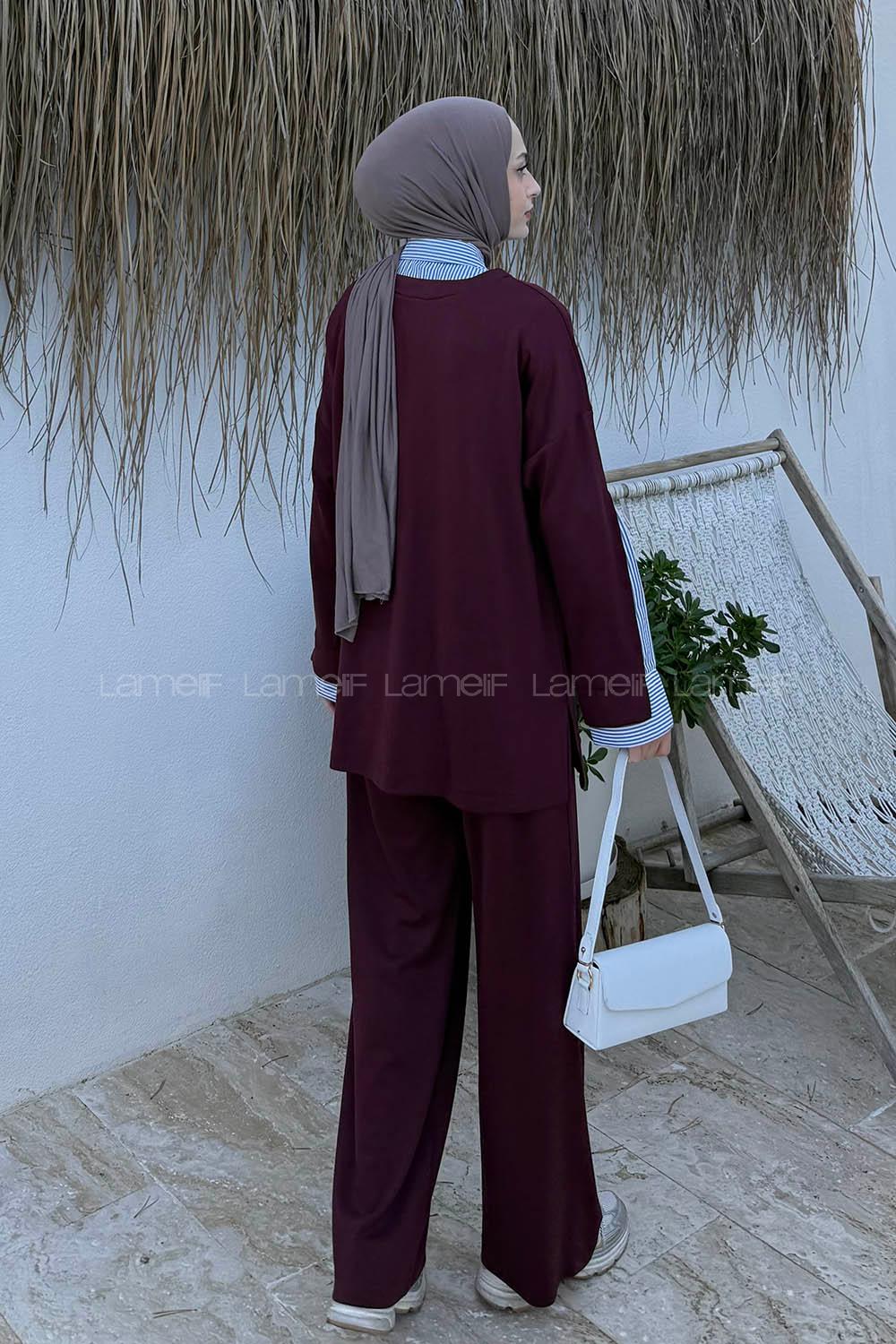 Lamelif Garnili İkili Takım Bordo