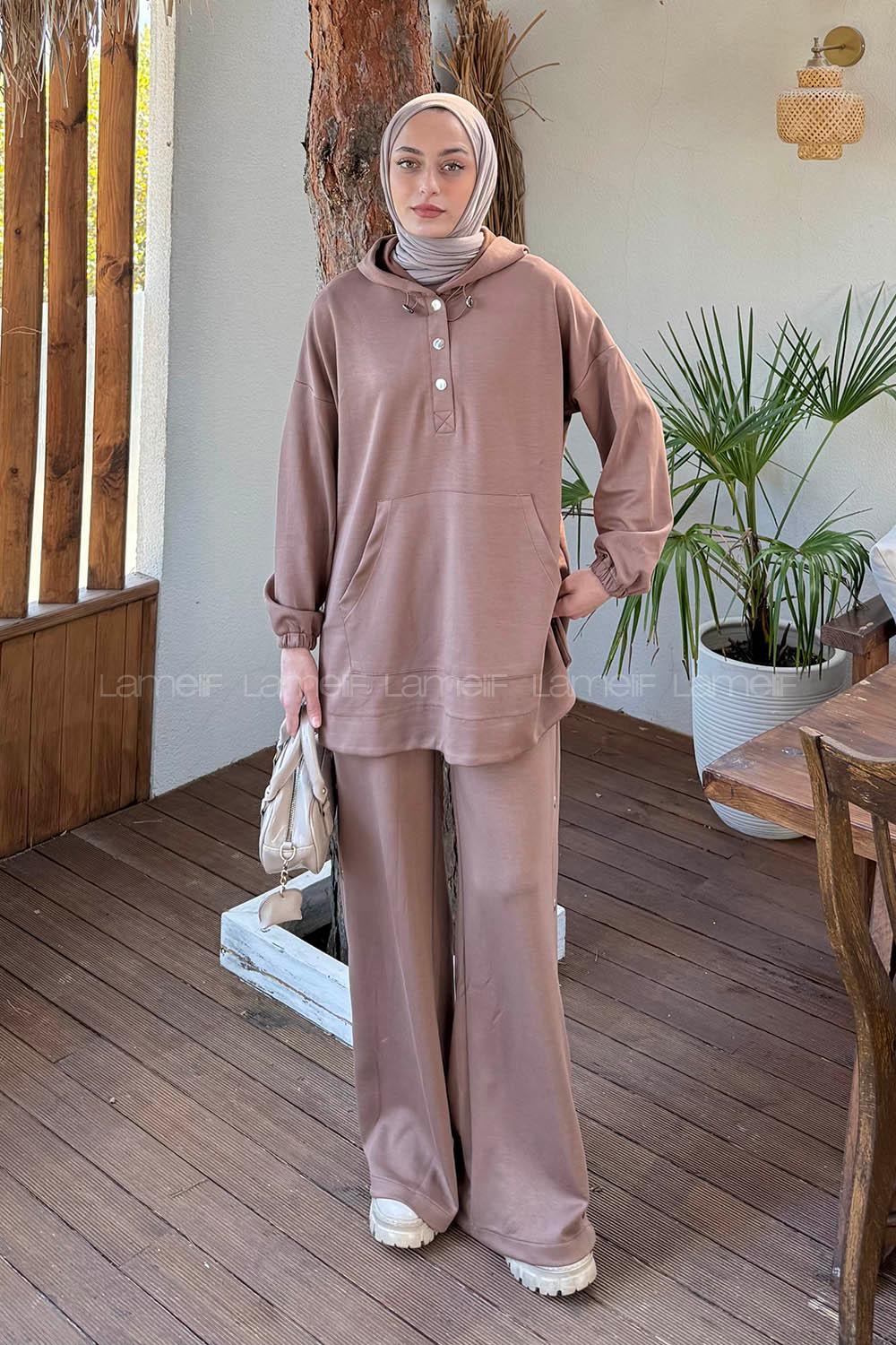 Lamelif Kanguru Cep İkili Takım Soft Kahve