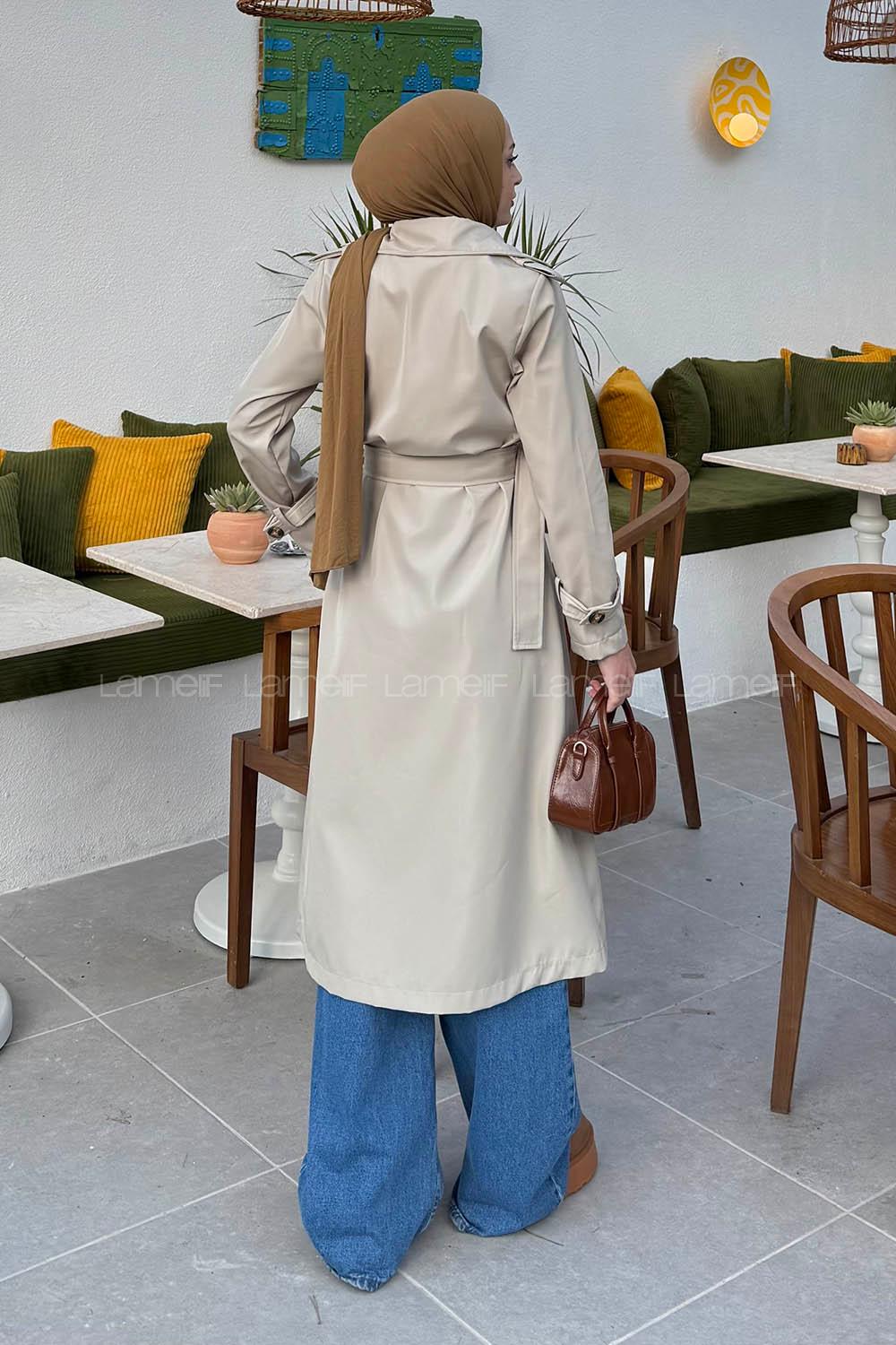 Lamelif Kuşaklı Omuz Apoletli Trençkot Taş Rengi