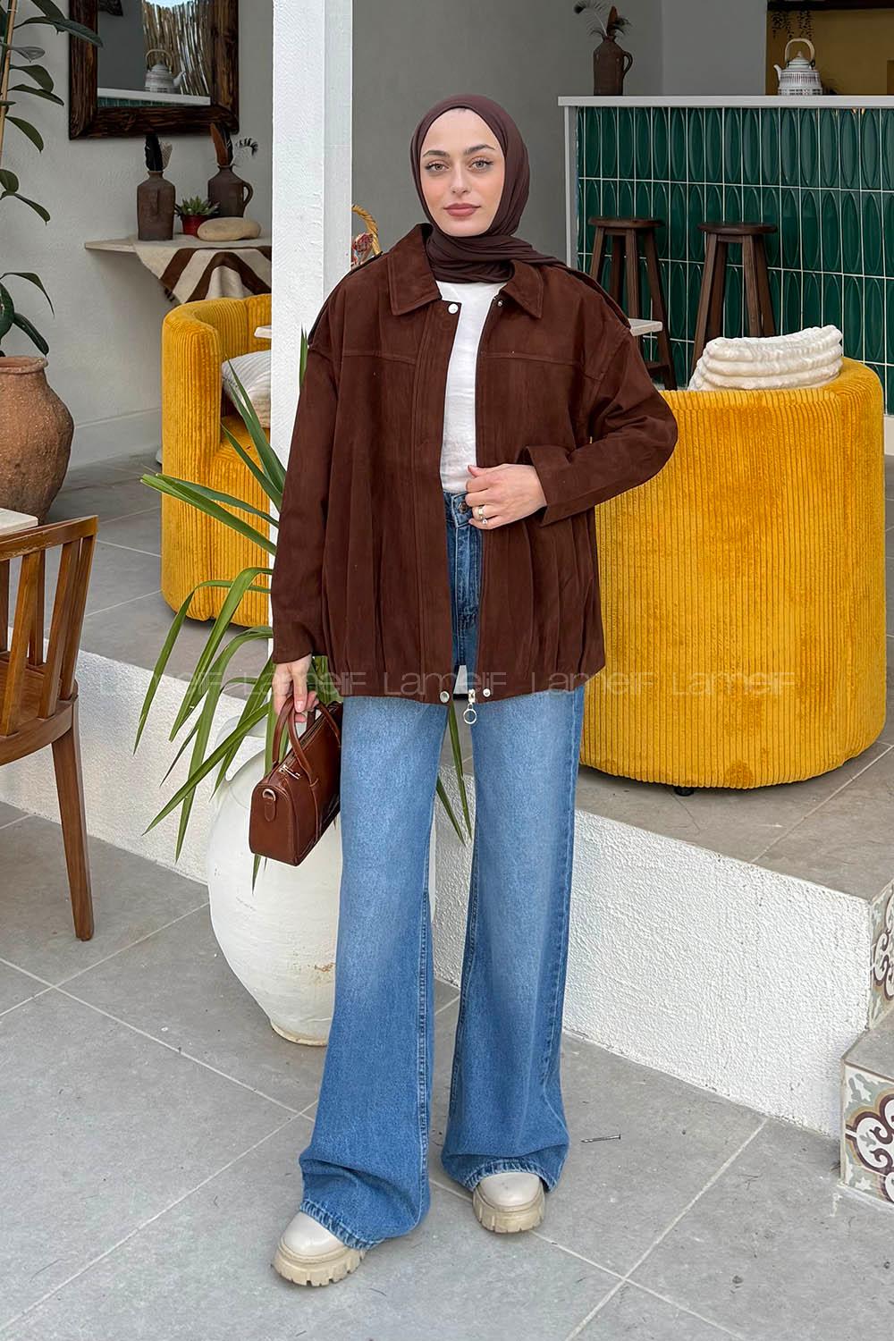 Lamelif Omuz Apoletli Süet Mont Acı Kahve