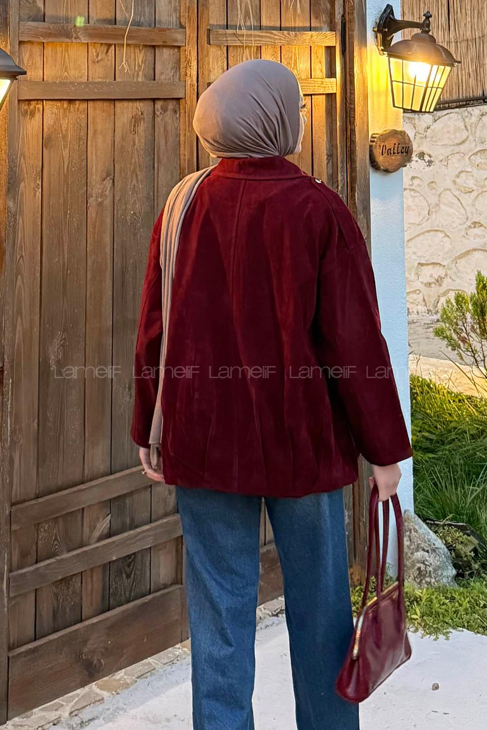 Lamelif Omuz Apoletli Süet Mont Bordo