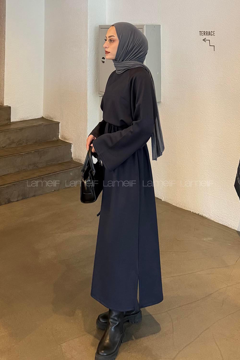 Lamelif Bağlama Detaylı Elbise Antrasit