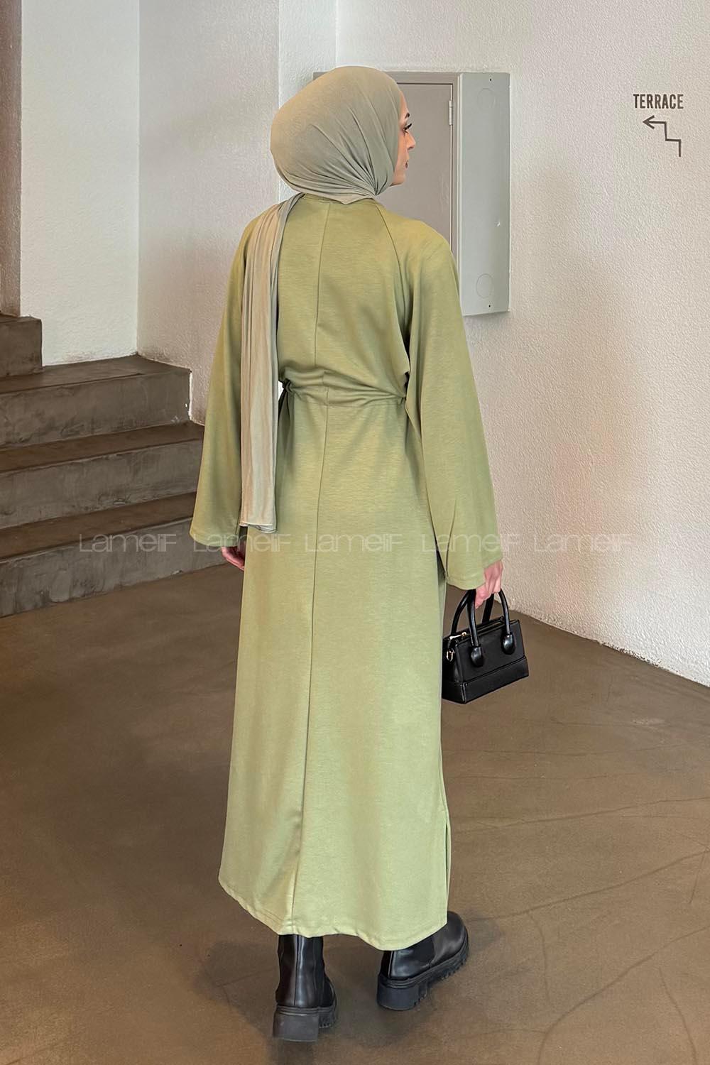 Lamelif Bağlama Detaylı Elbise Çağla Yeşili