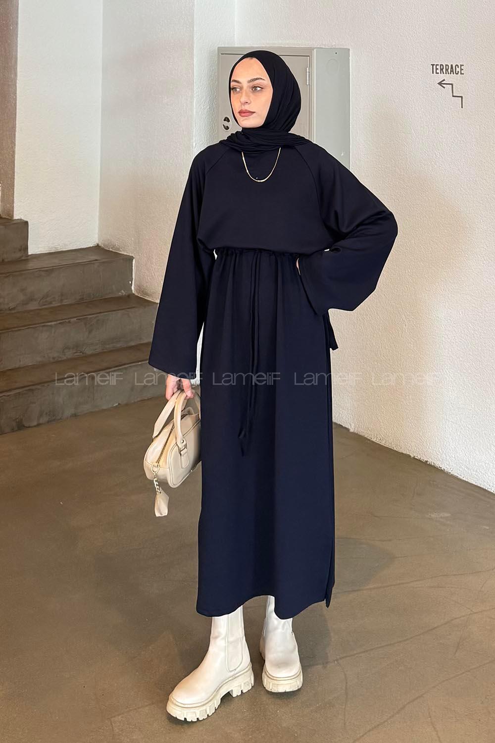 Lamelif Bağlama Detaylı Elbise Lacivert