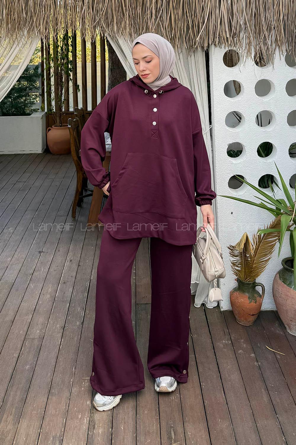 Lamelif Kanguru Cep İkili Takım Bordo