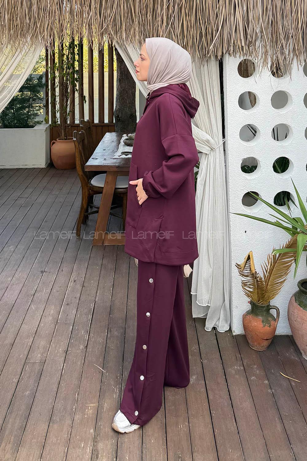 Lamelif Kanguru Cep İkili Takım Bordo