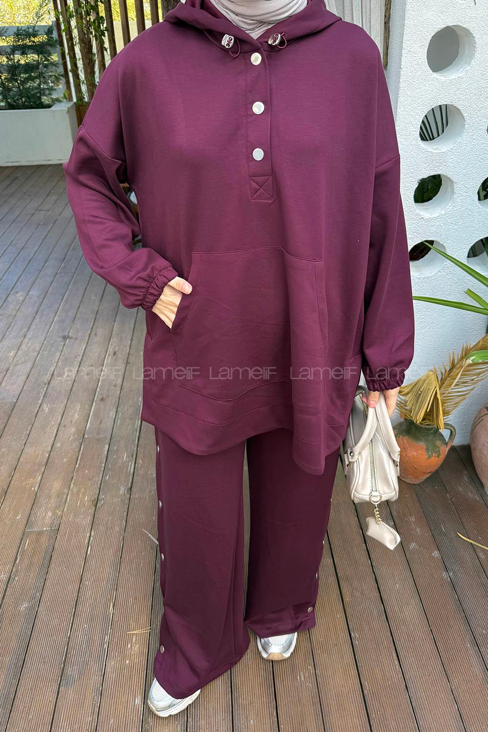 Lamelif Kanguru Cep İkili Takım Bordo