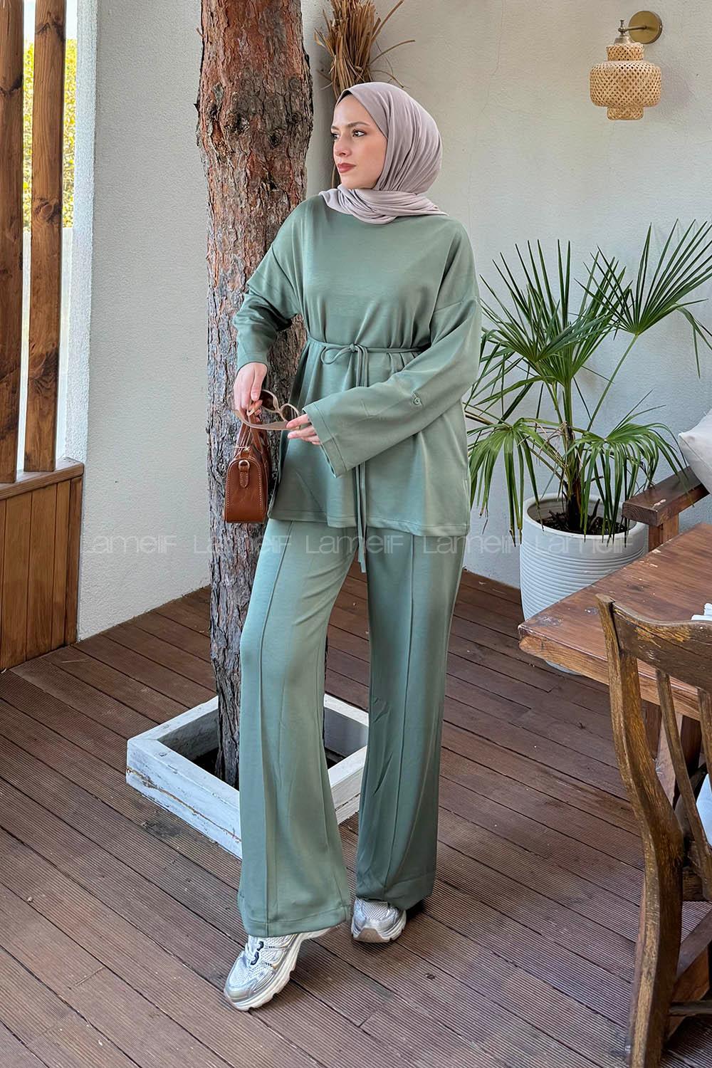 Lamelif Kol Düğme Detaylı Oysho Takım Yeşil