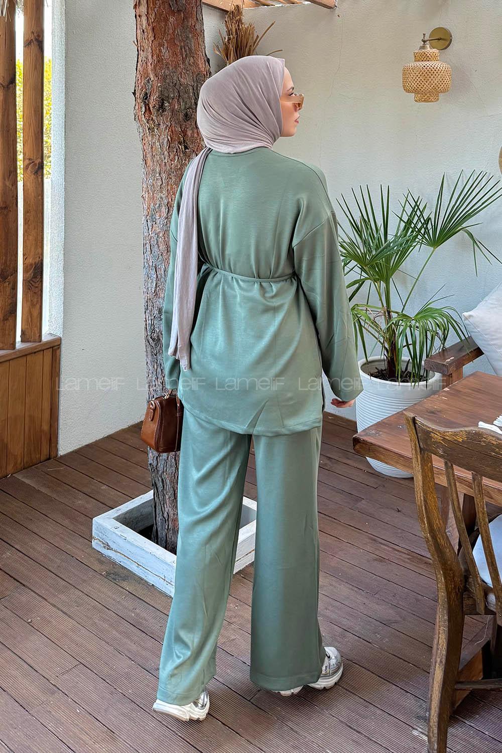 Lamelif Kol Düğme Detaylı Oysho Takım Yeşil