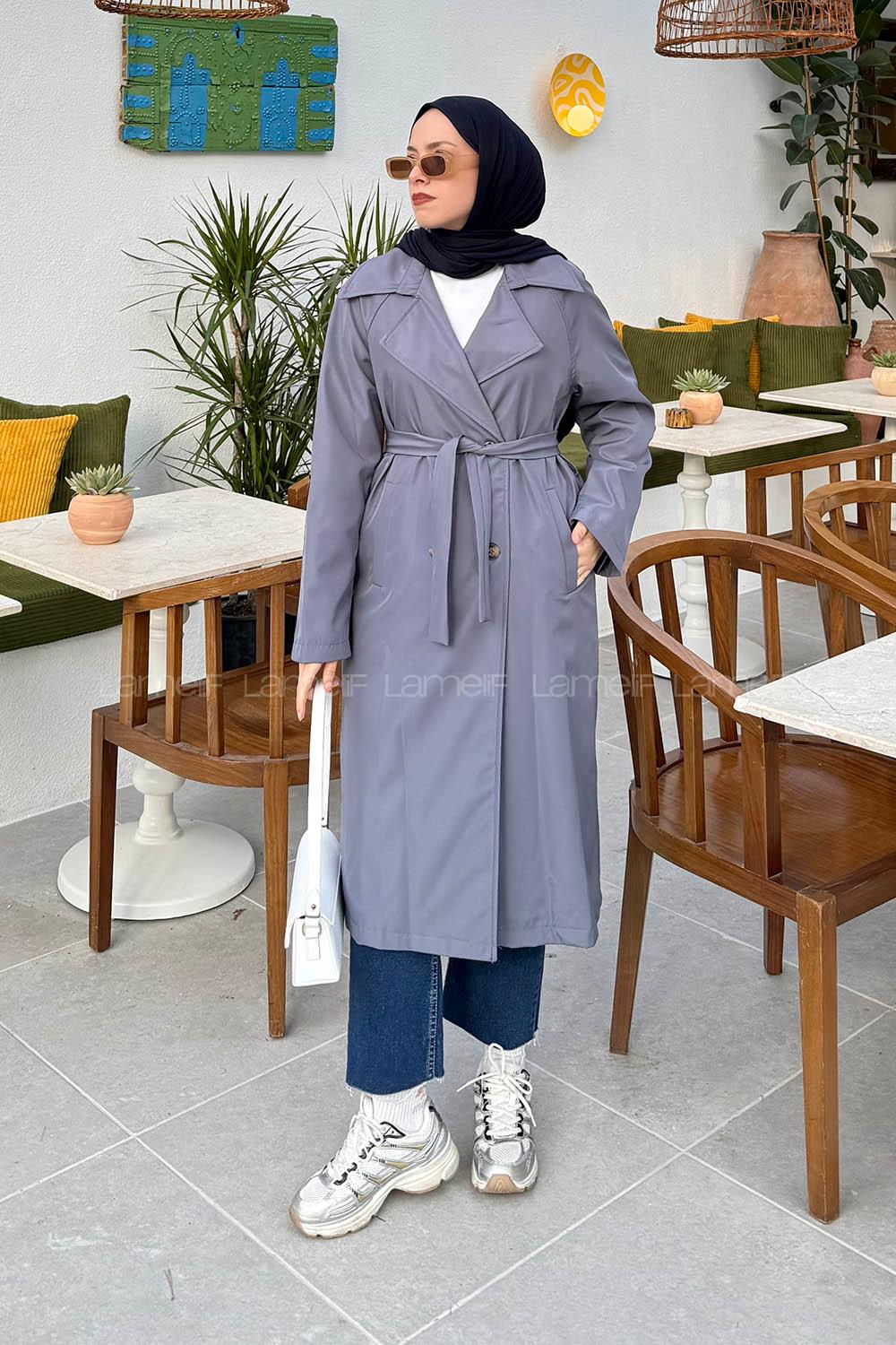 Lamelif Kolu Katlamalı Trenç Antrasit