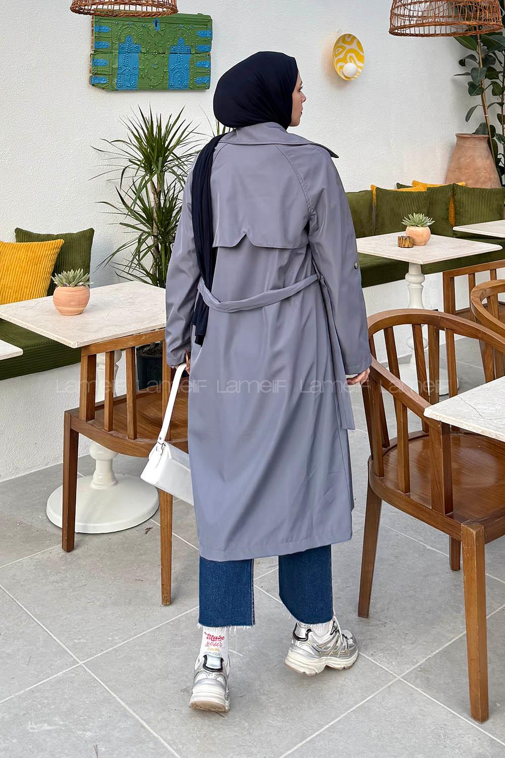 Lamelif Kolu Katlamalı Trenç Antrasit