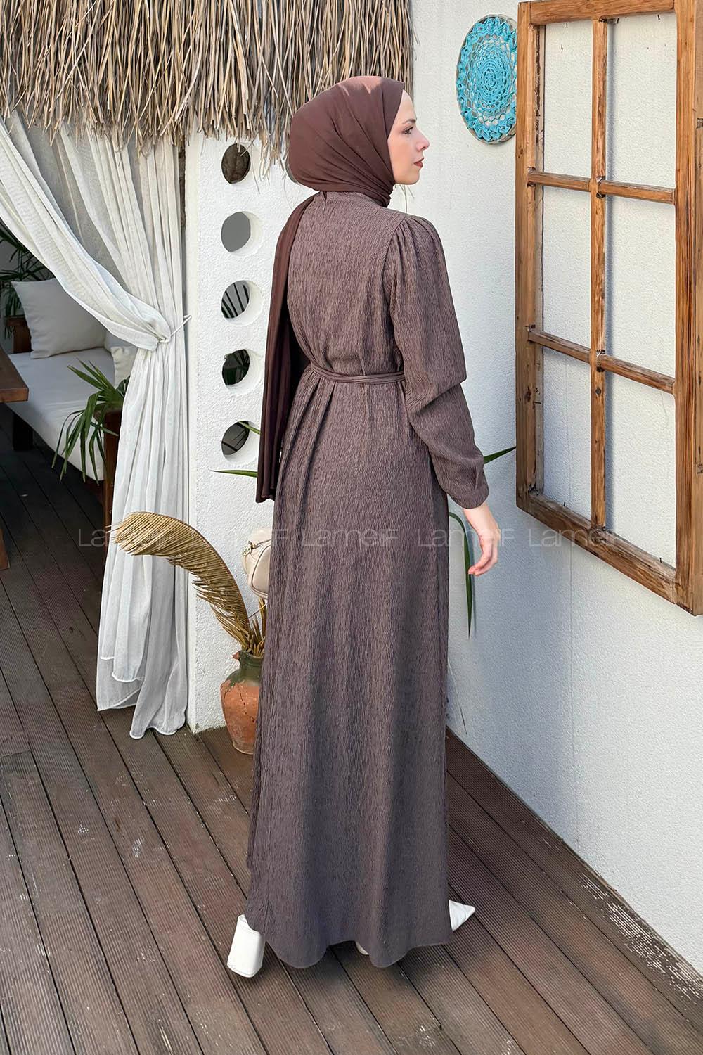 Brown Crew Neck Cotton Dresess