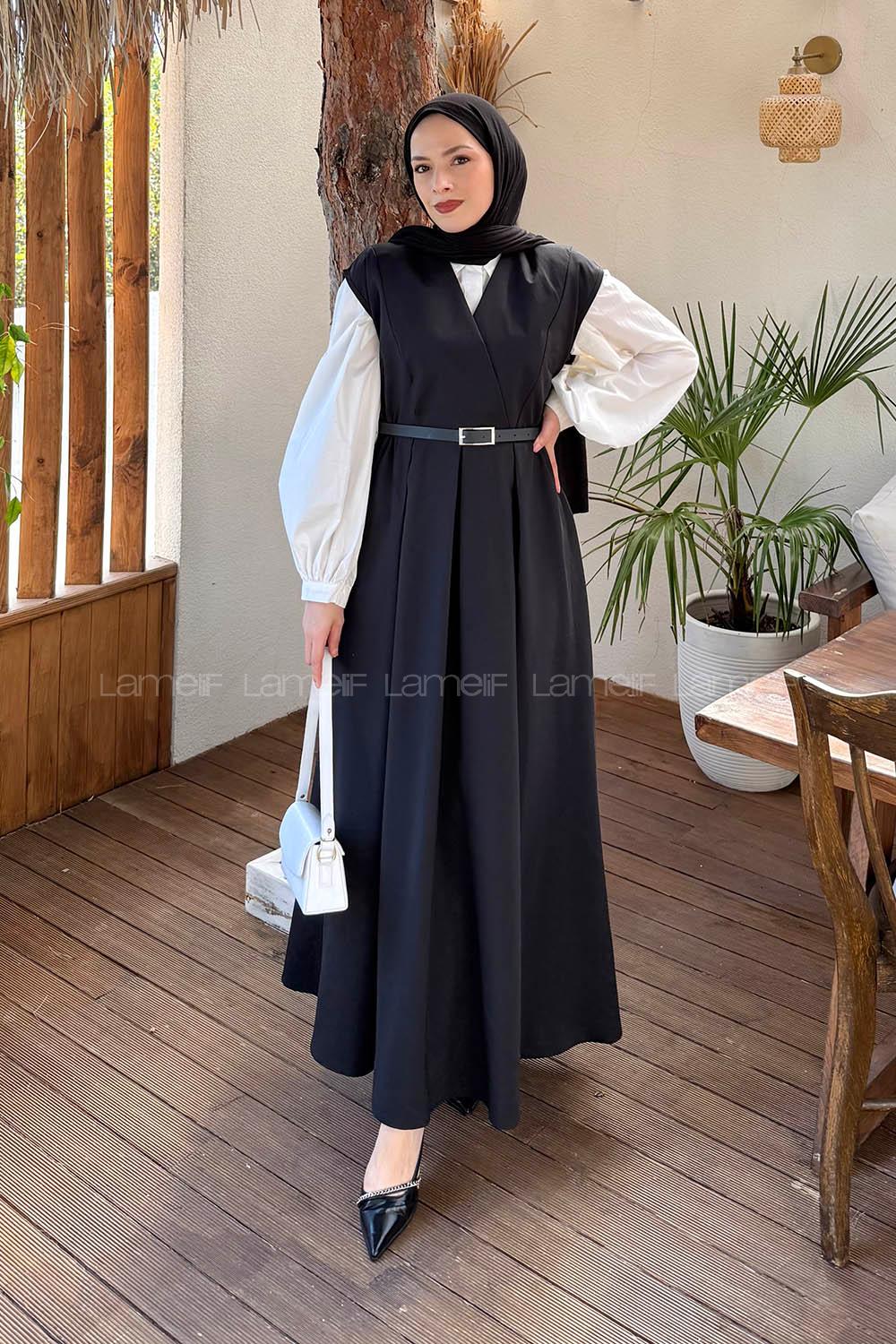 Lamelif Pile Detaylı Kemerli Jile Siyah