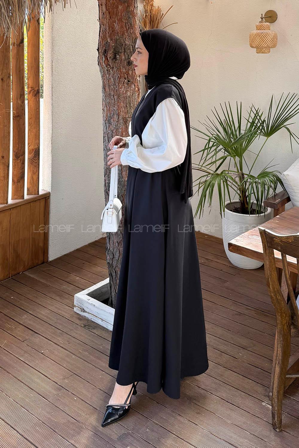 Lamelif Pile Detaylı Kemerli Jile Siyah