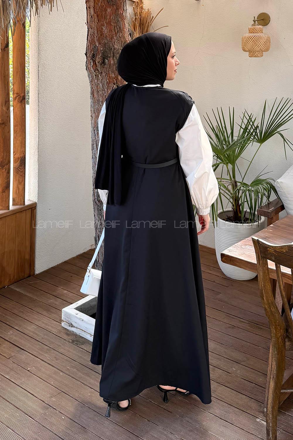 Lamelif Pile Detaylı Kemerli Jile Siyah