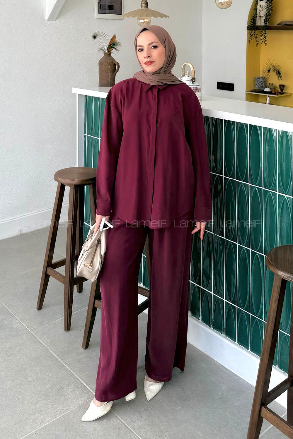 Claret Red Shirt Collar Long Arm Cotton Lycra Regular Trousers Comfortable Suit