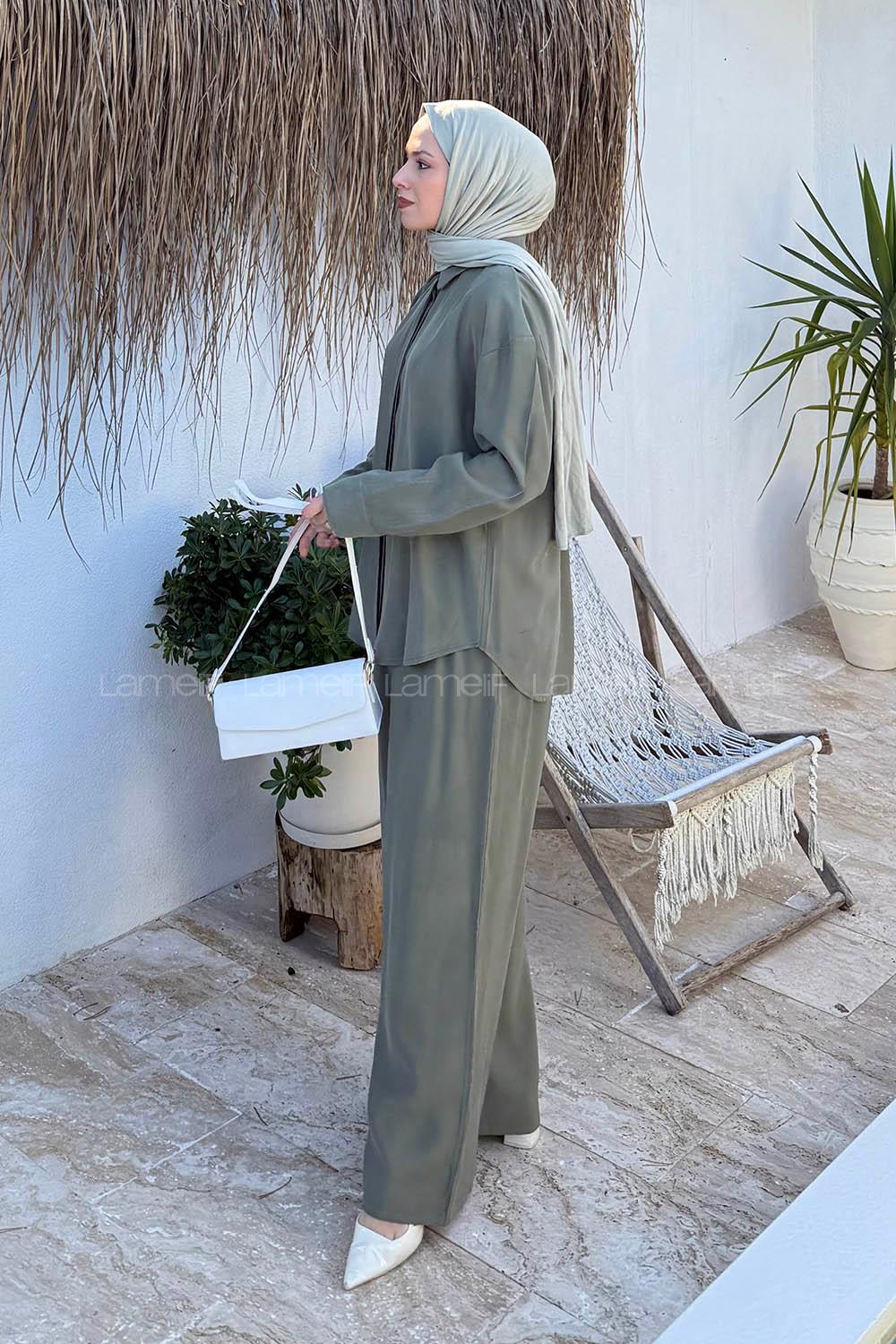 Khaki Shirt Collar Long Arm Cotton Lycra Regular Trousers Comfortable Suit