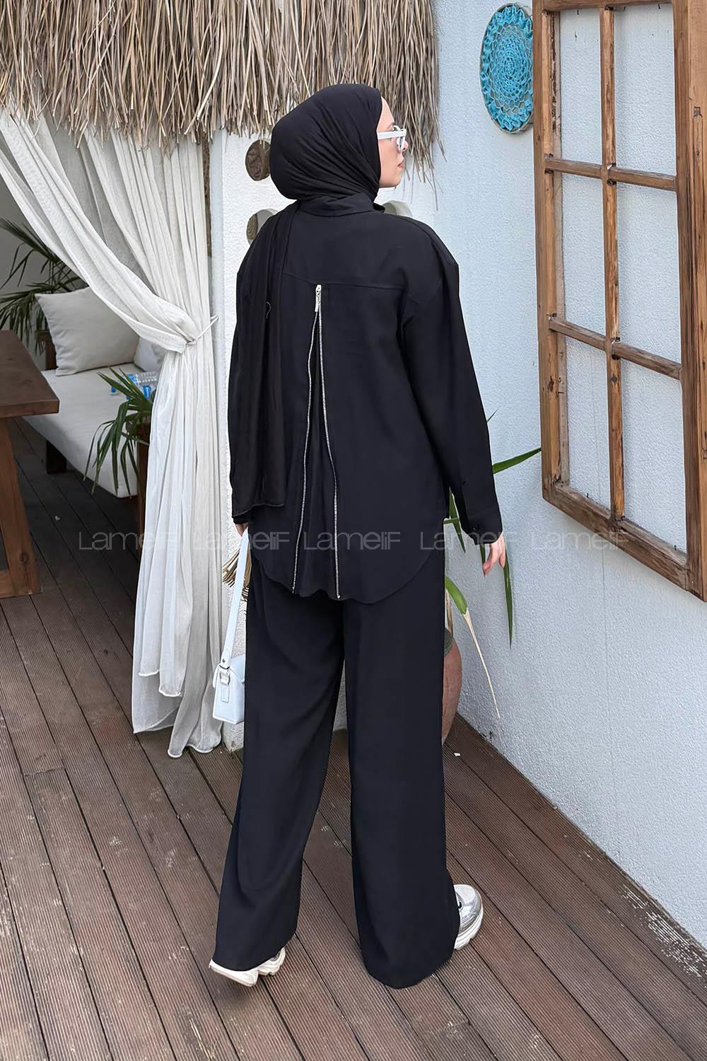 Black Shirt Collar Long Arm Cotton Lycra Regular Trousers Comfortable Suit