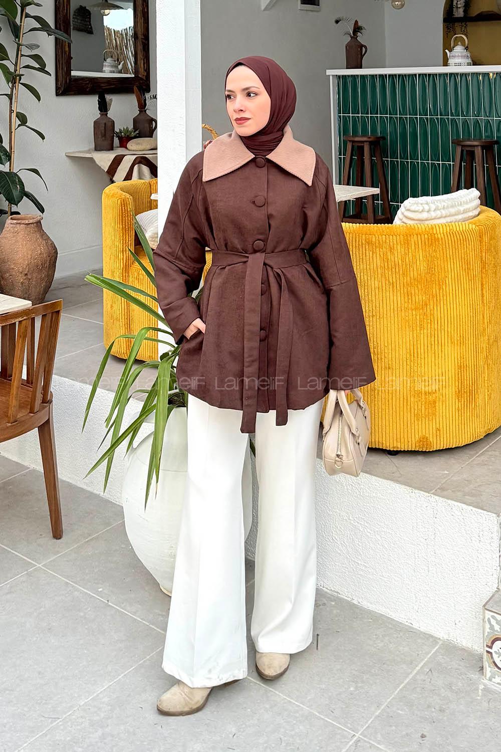 Bitter Brown Normal Neck Long Arm Elastan Polyester Jacket