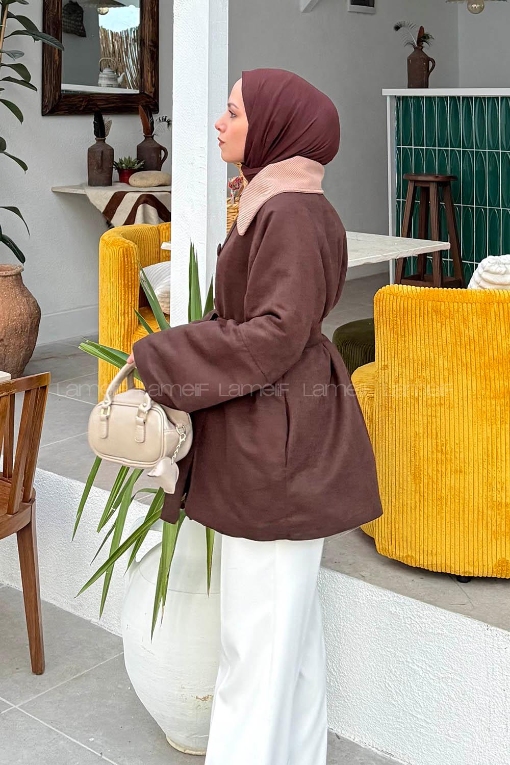 Bitter Brown Normal Neck Long Arm Elastan Polyester Jacket