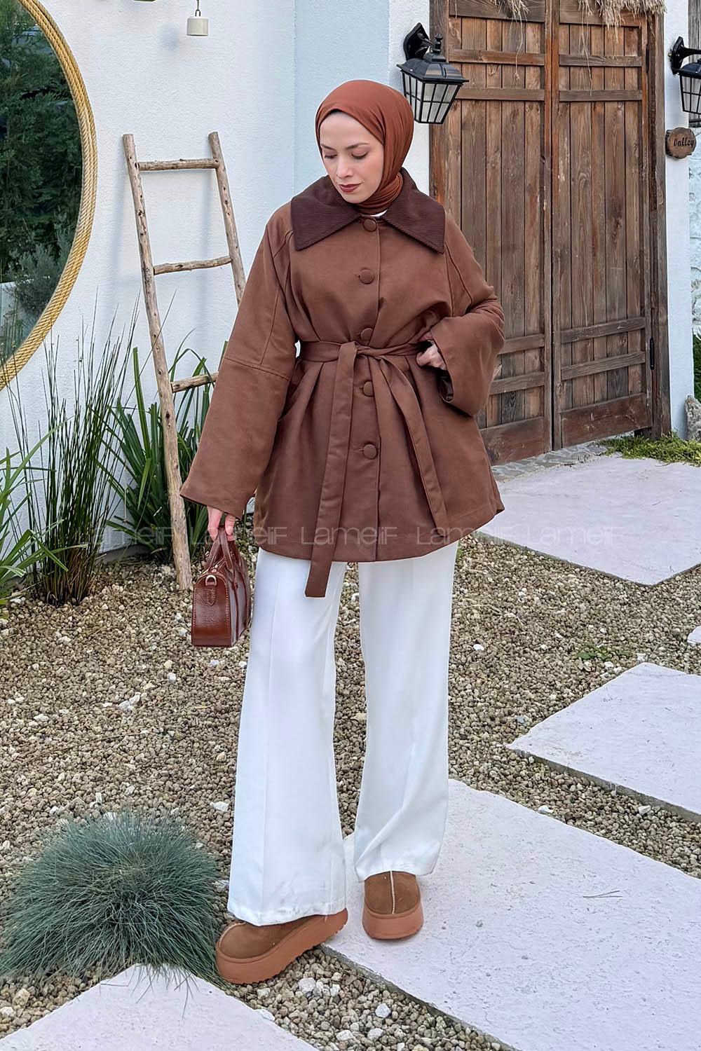 Tan Normal Neck Long Arm Elastan Polyester Jacket