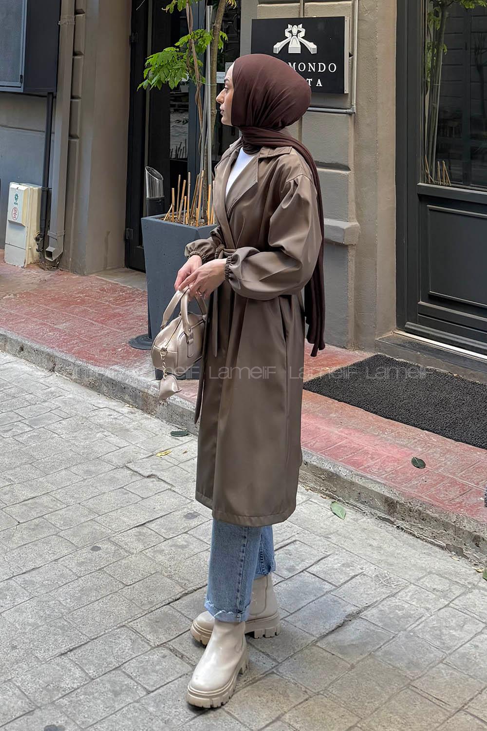 Lamelif Balon Kol Trençkot Haki