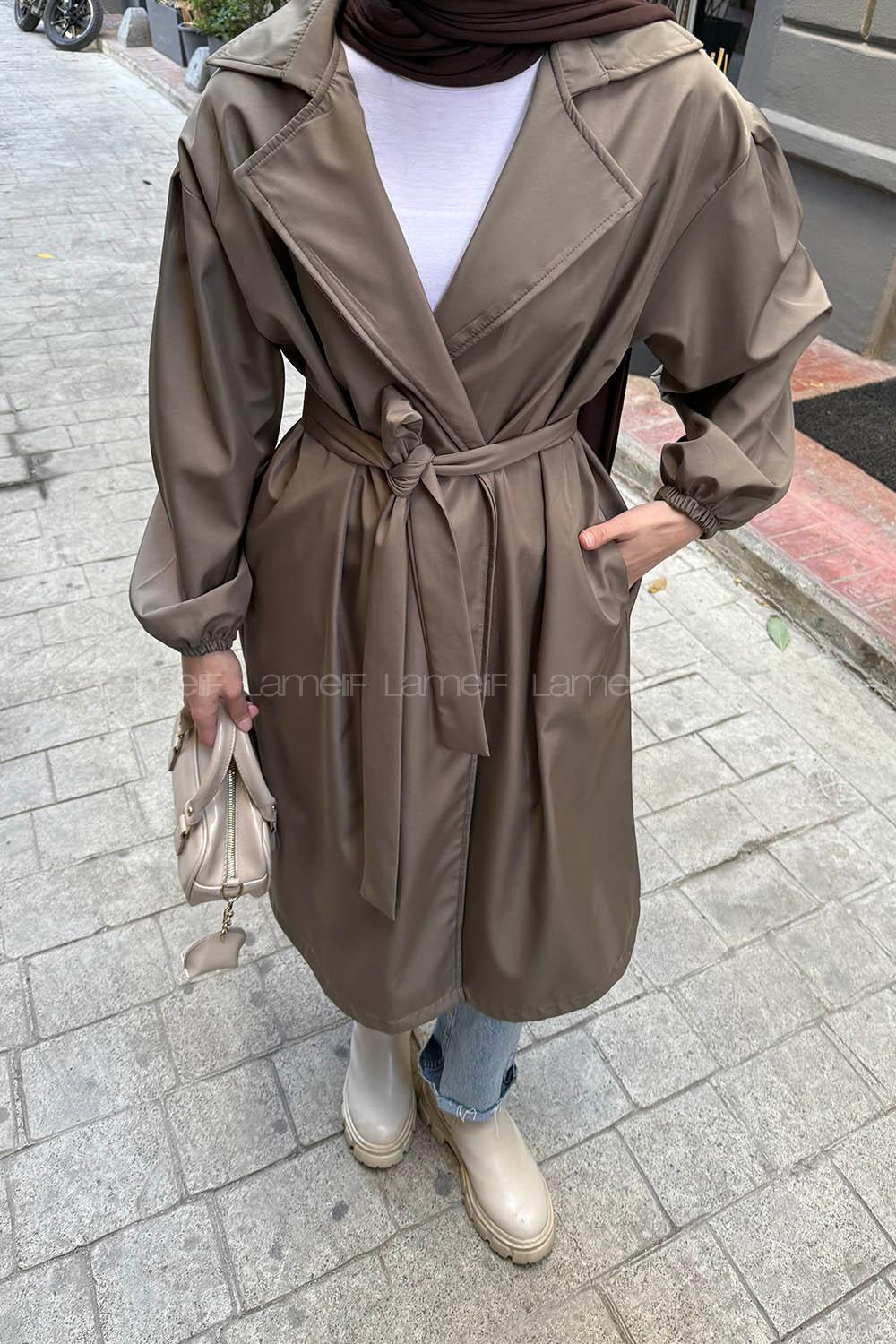 Lamelif Balon Kol Trençkot Haki