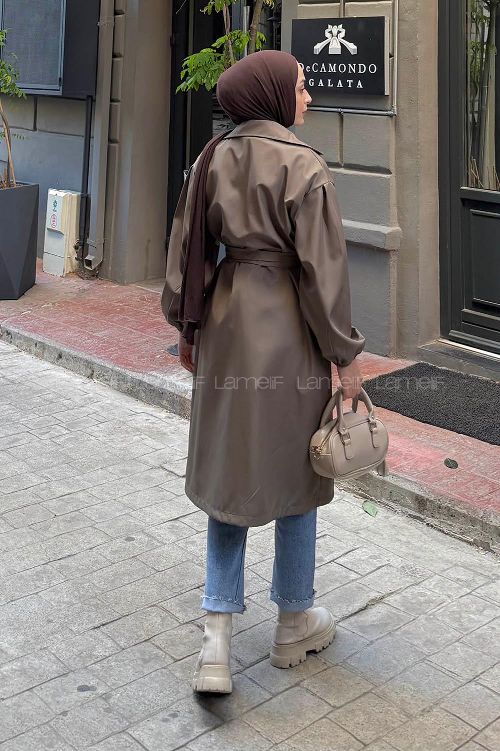 Lamelif Balon Kol Trençkot Haki