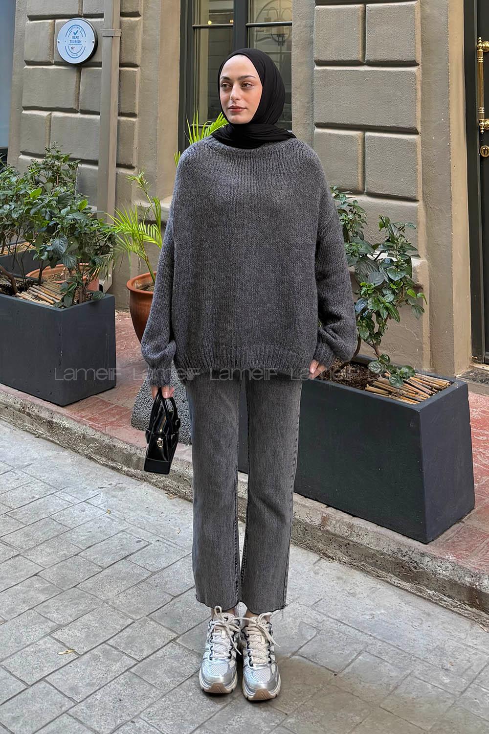 Lamelif Dik Yaka Balon Kazak Antrasit