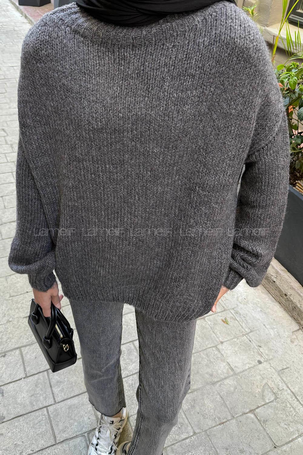 Lamelif Dik Yaka Balon Kazak Antrasit