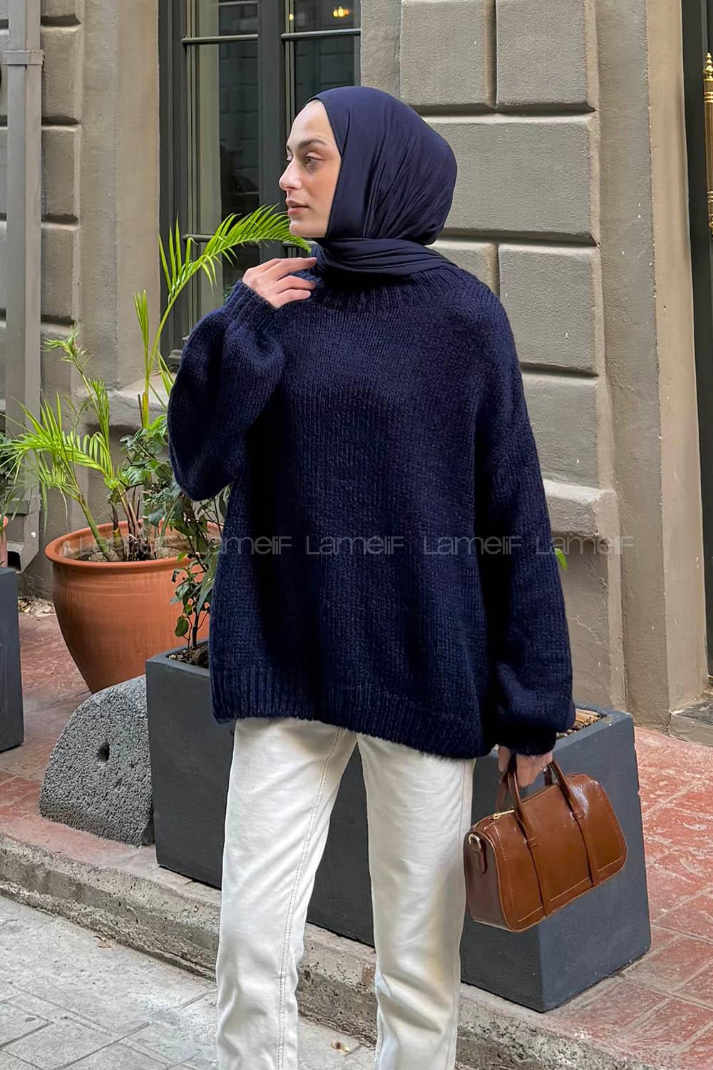 Navy Blue Neckband Long Arm Jumper